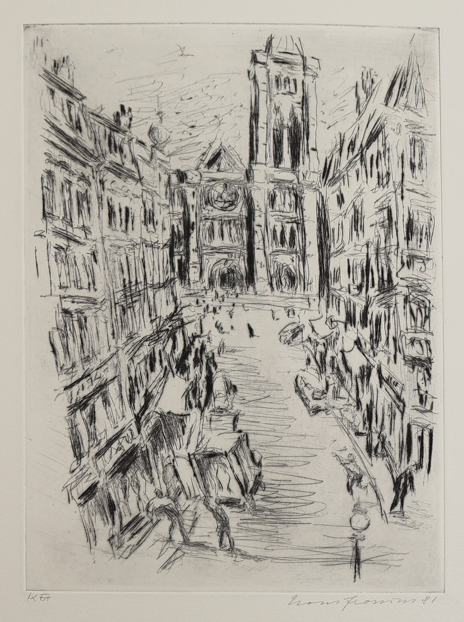 Hans Fronius* (Sarajevo 1903 - 1988 Mödling): Hans Fronius* (Sarajevo 1903 - 1988 Mödling) St. Denis, 1981 etching/paper 29,5 x 20,5 cm signed Hans Fronius, dated 81 inscribed 12. Ex, "St. Denis" SCHÄTZPR
