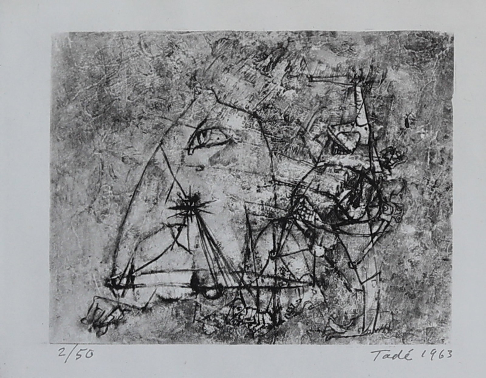 Tadeusz Fuss-Kaden* (Kraków 1914 - 1985): Tadeusz Fuss-Kaden* (Kraków 1914 - 1985) Composition, 1963 etching/paper 9 x 11,5 cm signed Tadé, dated 1963 numbered 2/50 SCHÄTZPREIS / ESTIMATE °&