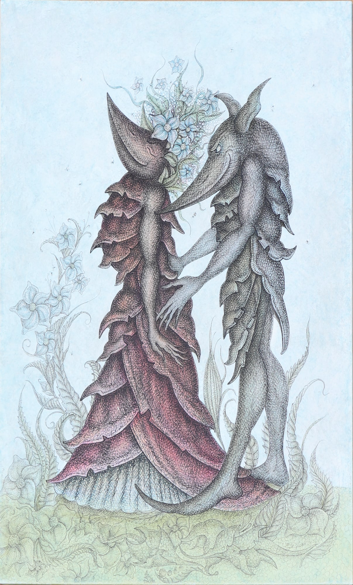 Manuela Ghezzi* (born 1955): Manuela Ghezzi* (born 1955) The proposal ink, watercolored/cardboard 36,5 x 27 cm signed De Ghezzi SCHÄTZPREIS / ESTIMATE € 300 - 400 STARTPREIS / STARTING P