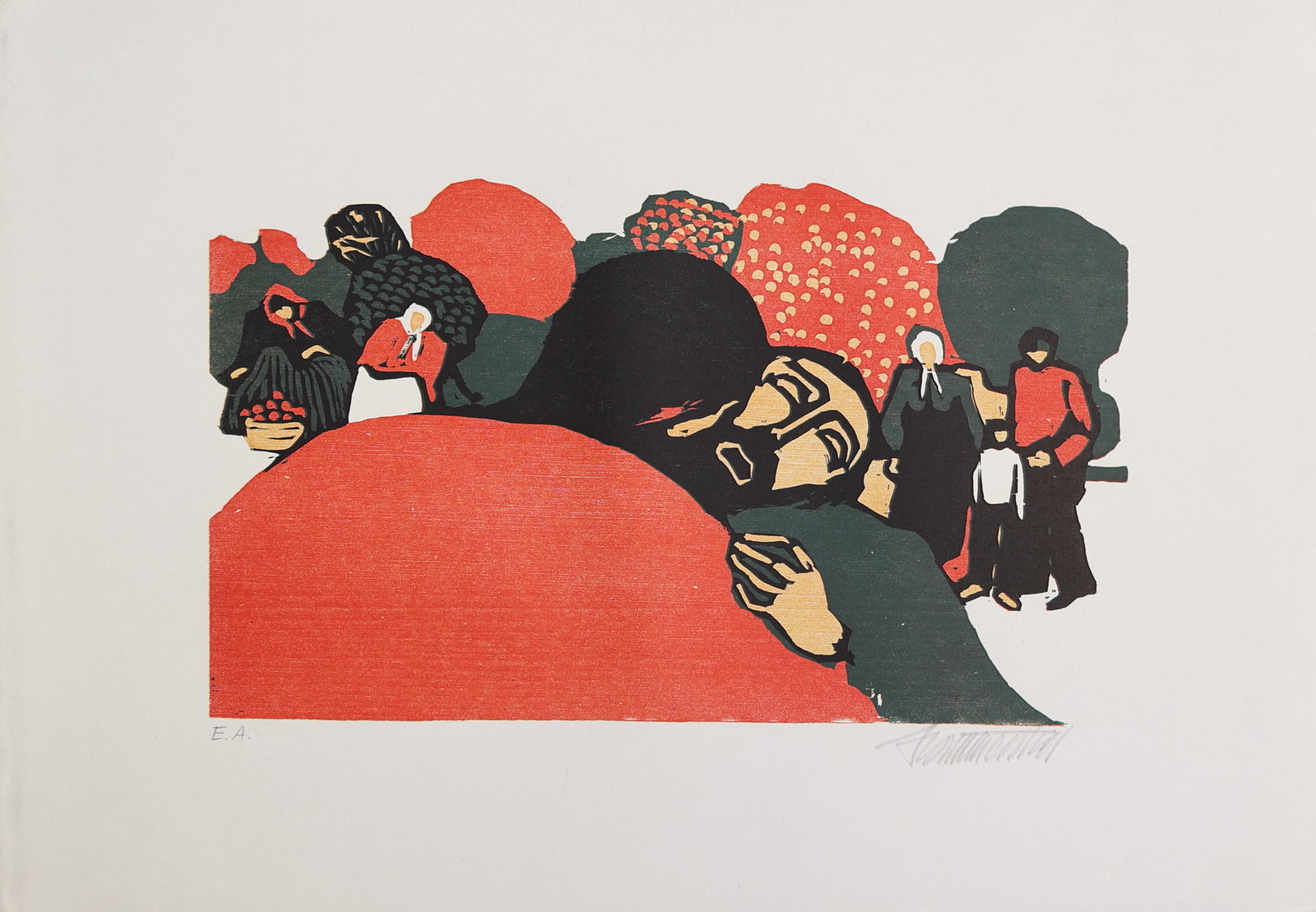 Robert Hammerstiel* (Werschetz 1933 - 2020 Neunkirchen): Robert Hammerstiel* (Werschetz 1933 - 2020 Neunkirchen) Juda's kiss linocut/paper 22,5 x 36 cm signed Hammerstiel, inscribed E.A. SCHÄTZPREIS / ESTIMATE °€