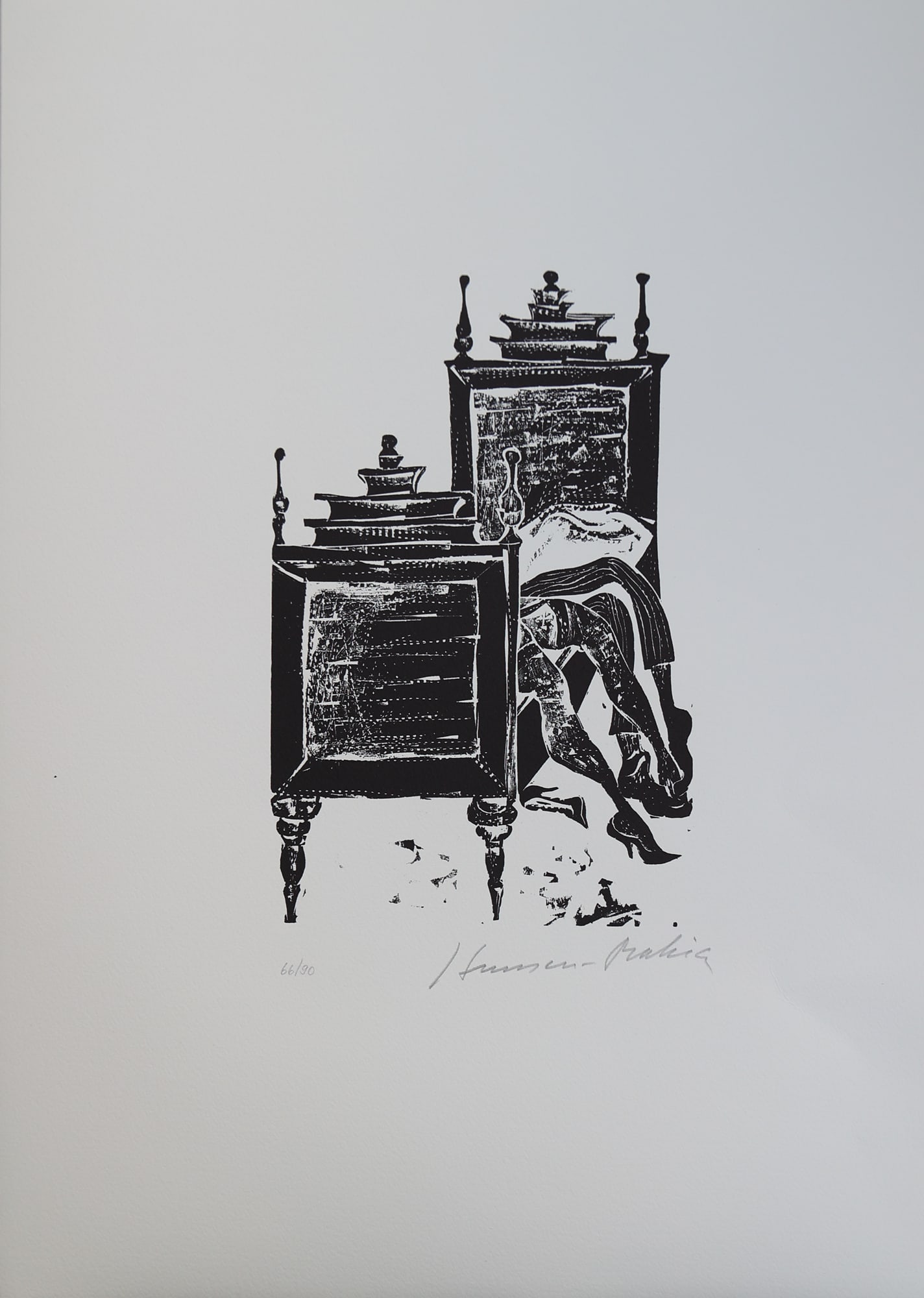 Karl Heinz Hansen-Bahia* (Hamburg 1915 - 1978 São Paulo): Karl Heinz Hansen-Bahia* (Hamburg 1915 - 1978 São Paulo) In bed woodcut/paper 26,5 x 17 cm signed Hansen-Bahia, numbered 66/90 SCHÄTZPREIS / ESTIMATE °€ 150 - 300 STARTPREIS /