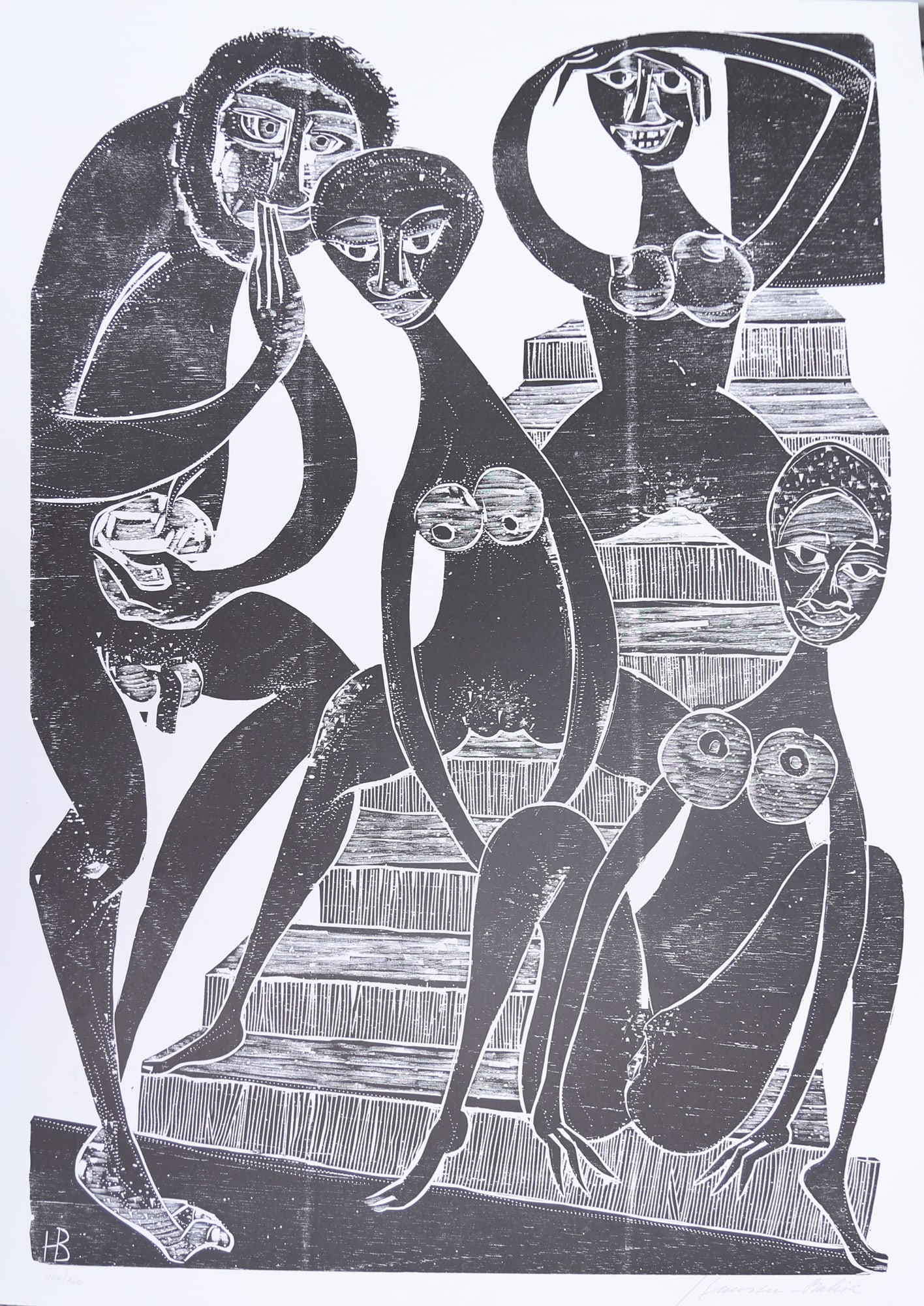 Karl Heinz Hansen-Bahia* (Hamburg 1915 - 1978 São Paulo): Karl Heinz Hansen-Bahia* (Hamburg 1915 - 1978 São Paulo) Seduction woodcut/paper 86 x 60,8 cm signed Hansen-Bahia, numbered 104/120 monogrammed in the plate HB SCHÄTZPREIS / ESTIMATE