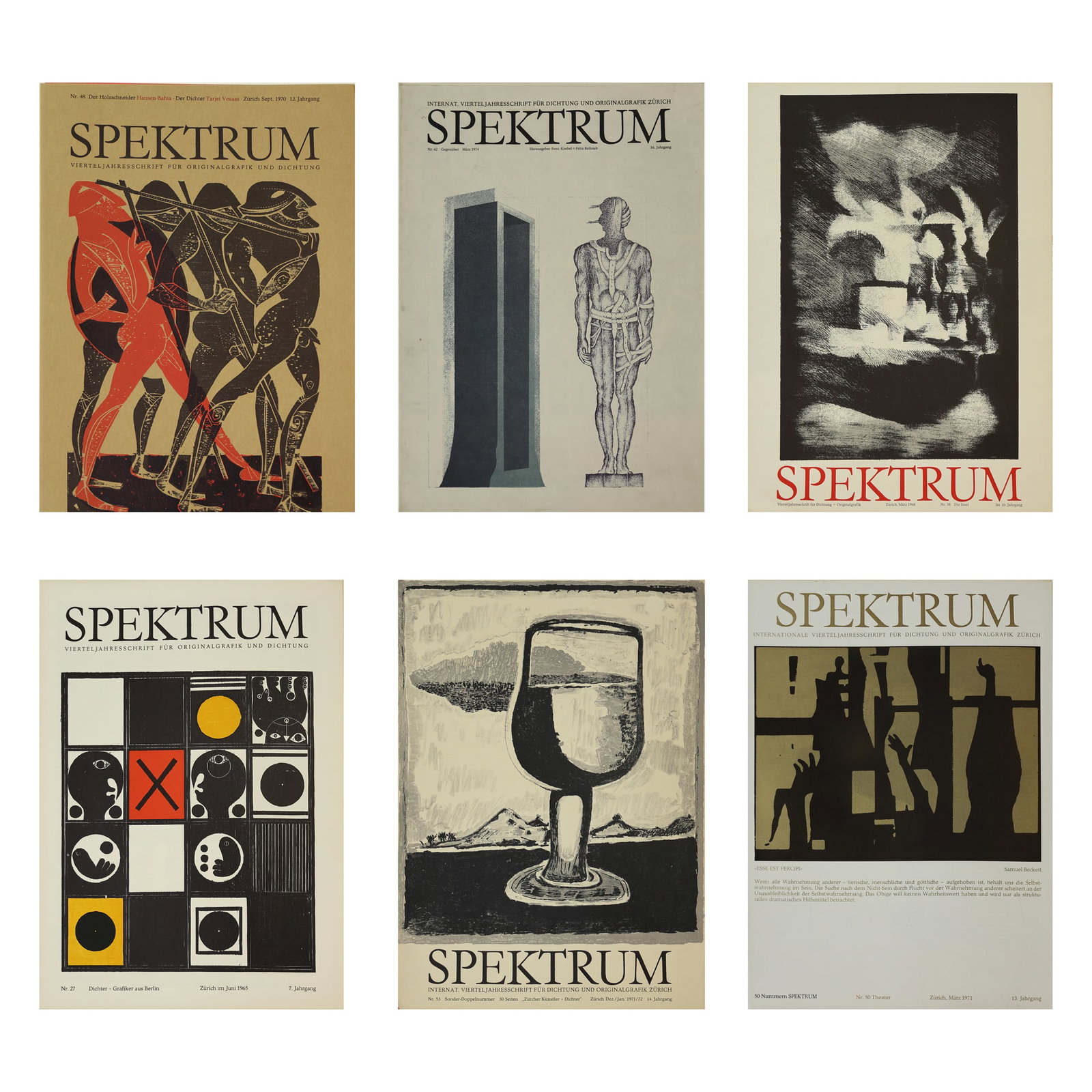 Karl Heinz Hansen-Bahia* (Hamburg 1915 - 1978 São Paulo): Karl Heinz Hansen-Bahia* (Hamburg 1915 - 1978 São Paulo) Bundle of 6 Spektrum magazines Volume 7 - June 1965, cover by Johannes Vennkamp Volume 10 - March 1968, cover by E. Sven Knebel Volume 12