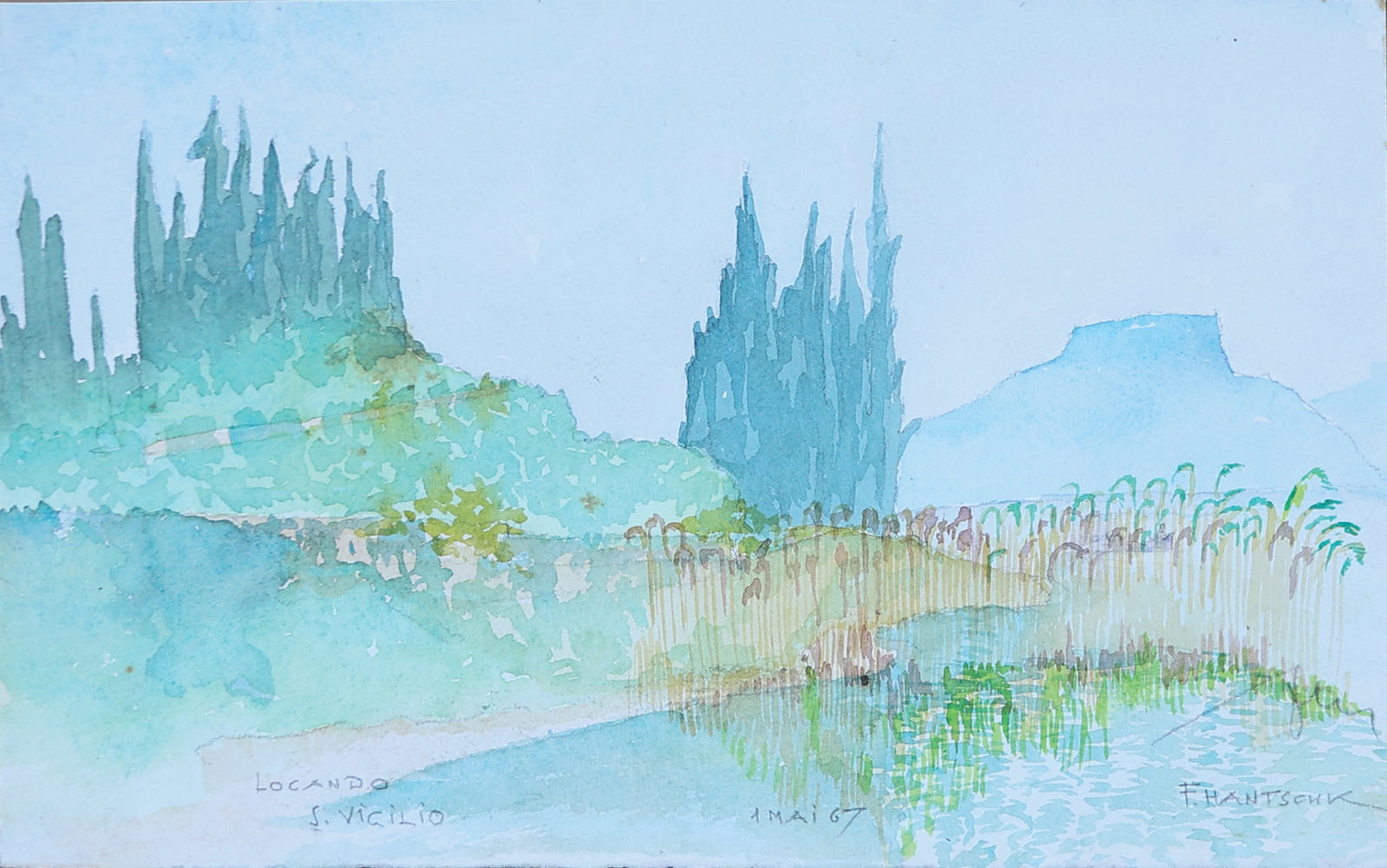 F. Hantschk (Biographical data unknown): F. Hantschk (Biographical data unknown) Locando S. Vigilio, 1967 watercolor/paper 17 x 25 cm signed F. Hantschk, dated 1 Mai 67 inscribed Locando S. Vigilio SCHÄTZPREIS / ESTIMATE € 100 -