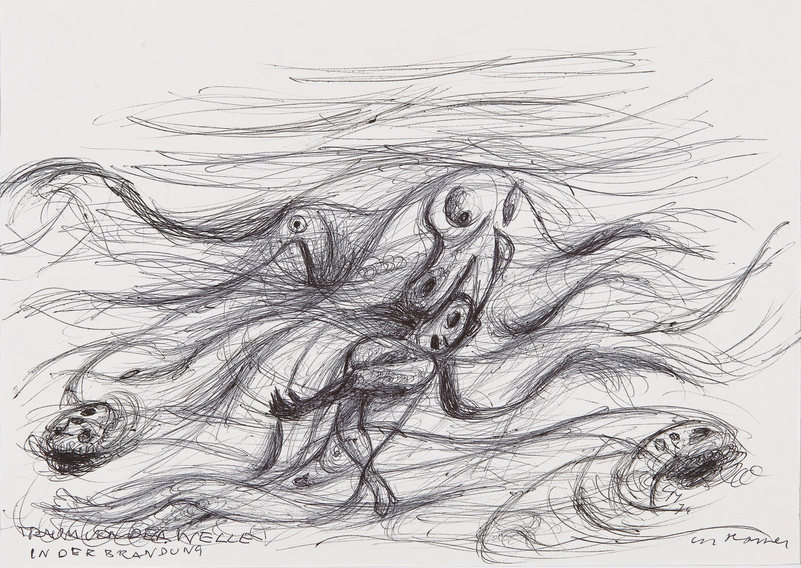 Carry Hauser* (Vienna 1895 - 1985 Rekawinkel): Carry Hauser* (Vienna 1895 - 1985 Rekawinkel) Dream of a breaker, 1974 ball pen/paper 24,3 x 34,4 cm signed Carry Hauser, dated 74 monogrammed CH, inscribed Traum von der Welle in der Brandung