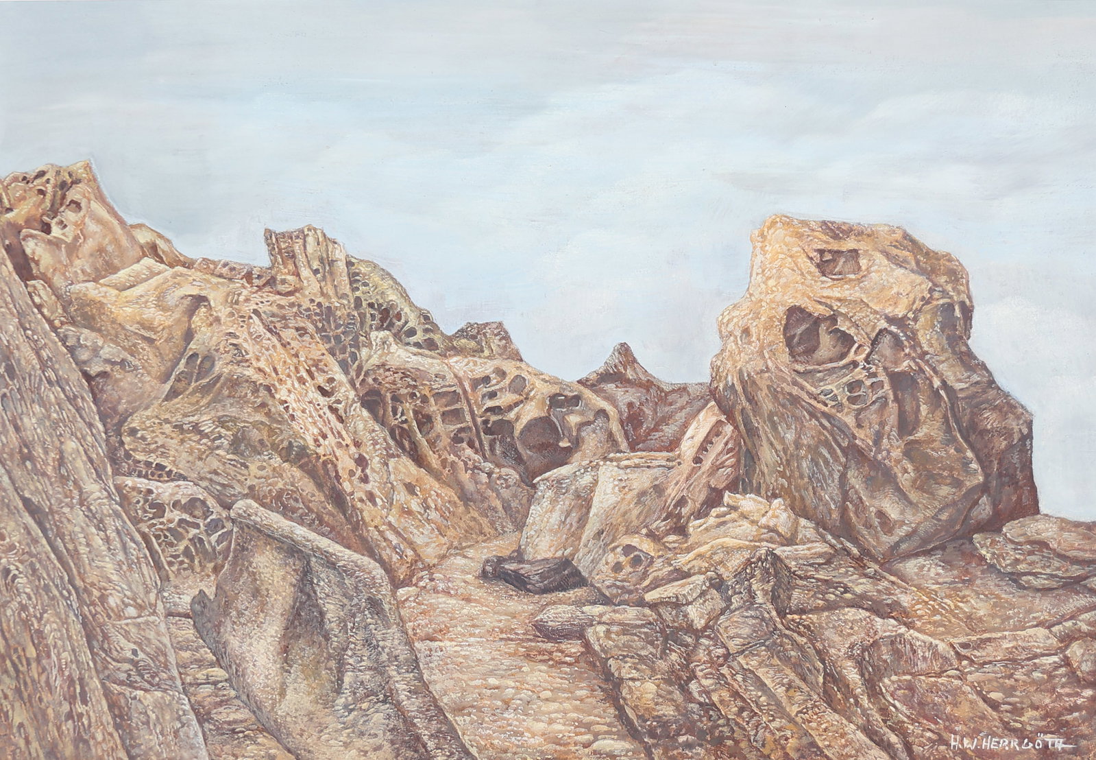 Herbert W. Herrgöth* (Vienna 1933 - 1984 Vienna): Herbert W. Herrgöth* (Vienna 1933 - 1984 Vienna) Stone landscape watercolor/paper 36 x 49,7 cm signed H. W. Herrgöth SCHÄTZPREIS / ESTIMATE °€ 60 - 100 STARTPREIS / STARTING