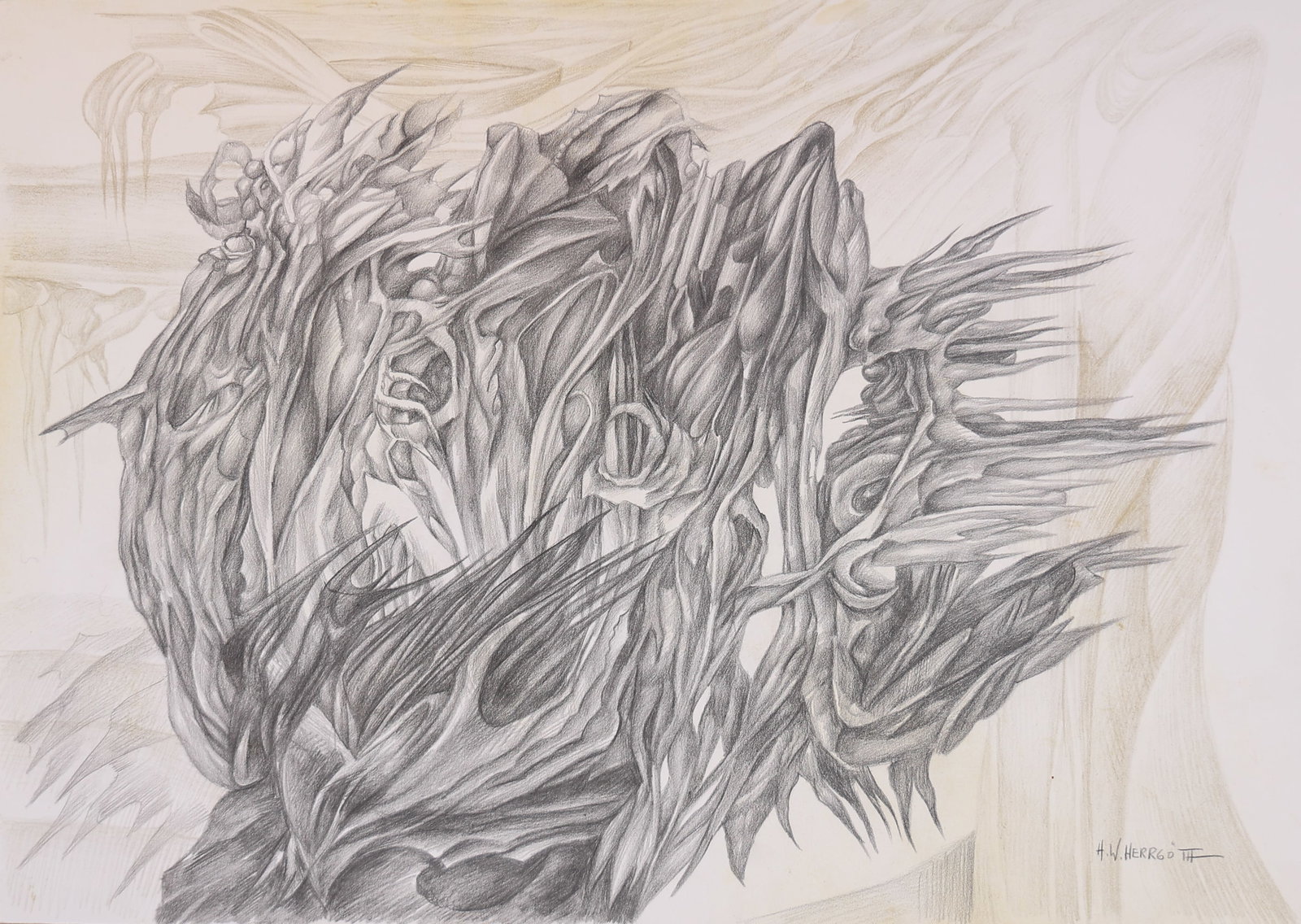 Herbert W. Herrgöth* (Vienna 1933 - 1984 Vienna): Herbert W. Herrgöth* (Vienna 1933 - 1984 Vienna) Abstract composition pencil/cardboard 34,7 x 48,8 cm signed H.W. Herrgöth SCHÄTZPREIS / ESTIMATE °€ 60 - 100 STARTPREIS /