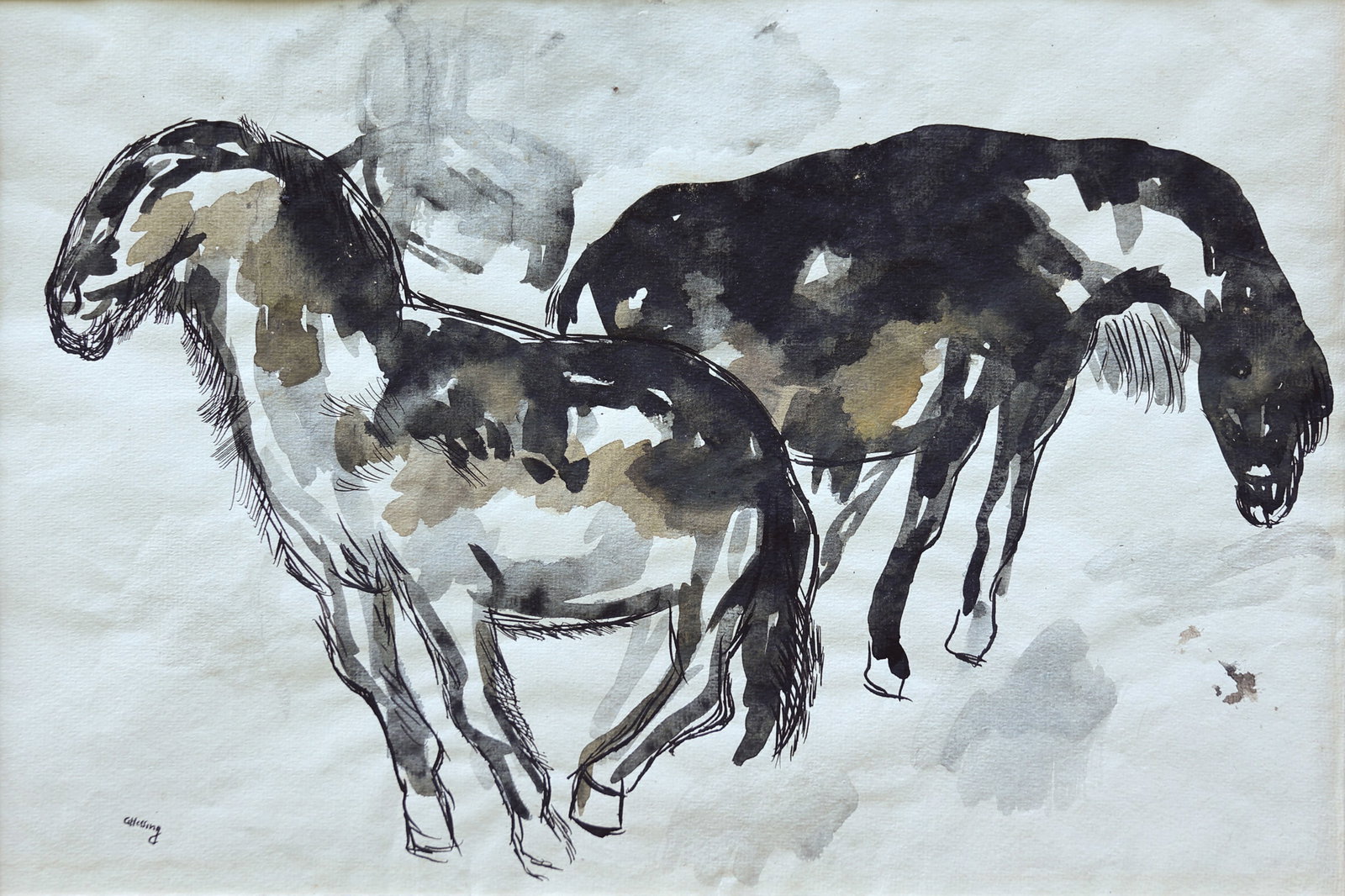 Gustav Hessing* (Chernivtsi 1909 - 1981 Vienna): Gustav Hessing* (Chernivtsi 1909 - 1981 Vienna) Horses mixed media/paper 32,5 x 48,8 cm signed G Hessing SCHÄTZPREIS / ESTIMATE °€ 250 - 400 STARTPREIS / STARTING PRICE °€