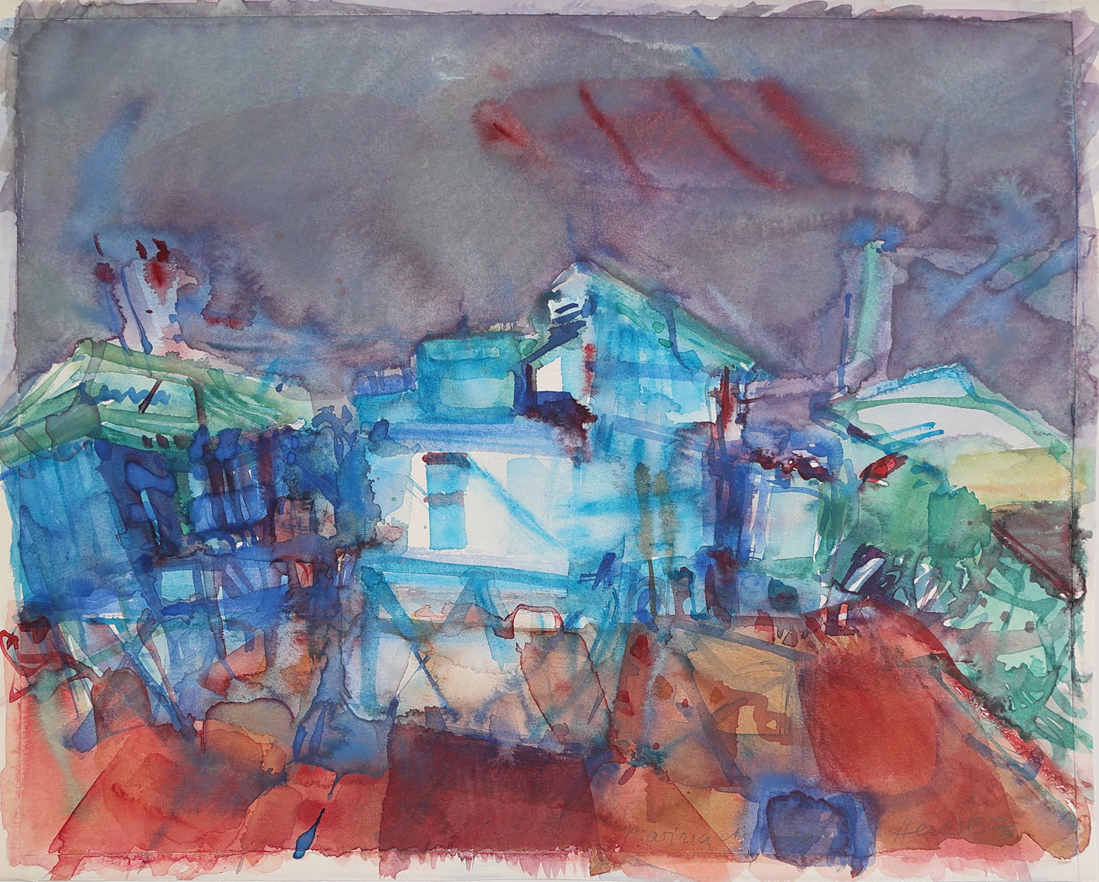 Christine Heuer* (Fürstenwalde 1934 - 1986 Vienna): Christine Heuer* (Fürstenwalde 1934 - 1986 Vienna) Marina di Pisa, 1976 watercolor/paper 34,6 x 43,4 cm signed Heuer, dated 76 inscribed Marina di Pisa SCHÄTZ