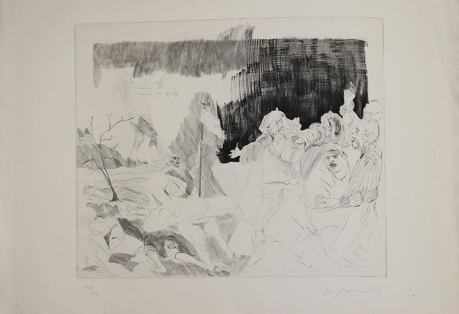 Alfred Hrdlicka* (Vienna 1928 - 2009 Vienna): Alfred Hrdlicka* (Vienna 1928 - 2009 Vienna) Return from France and journey inward, 1972 etching/paper 49,7 x 59,6 cm signed Hrdlicka, dated 1972 numbered 147/150 SCH&#