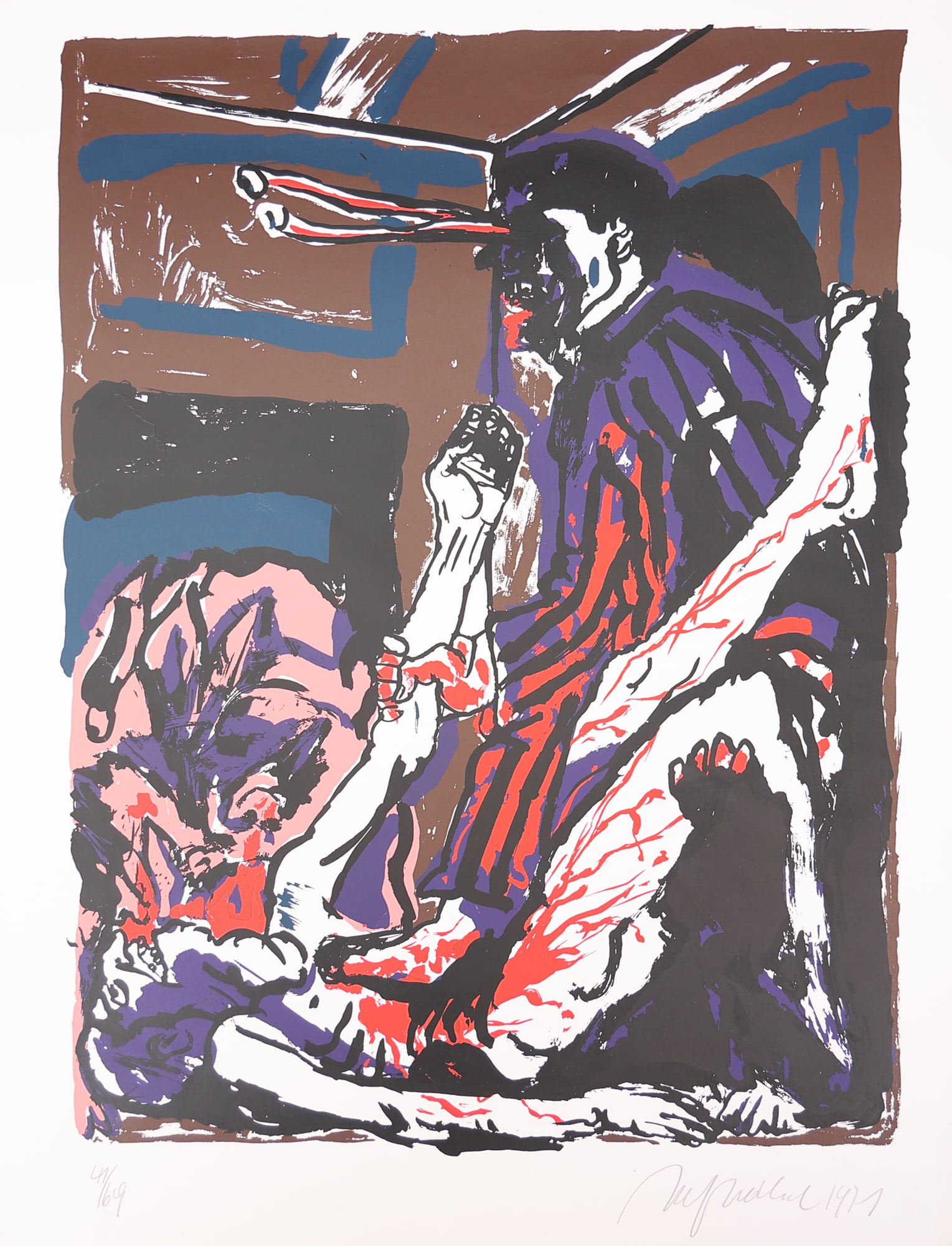 Alfred Hrdlicka* (Vienna 1928 - 2009 Vienna): Alfred Hrdlicka* (Vienna 1928 - 2009 Vienna) Othello very Brutally, 1971 linocut/paper 64,8 x 50 cm signed Hrdlicka, dated 1971 numbered 41/69 SCHÄTZPREIS / ESTIMA