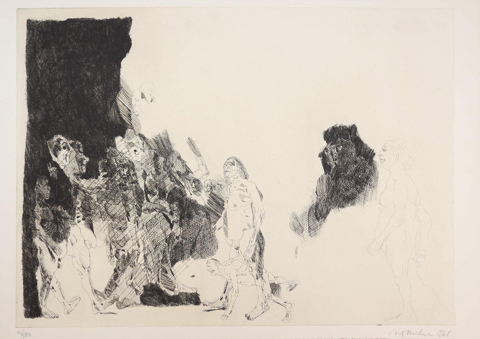Alfred Hrdlicka* (Vienna 1928 - 2009 Vienna): Alfred Hrdlicka* (Vienna 1928 - 2009 Vienna) Study of Canetti's Crowds and Power, 1968 etching/paper 53 x 76,5 m signed Hrdlicka, dated 1968 numbered 43/80 SCHÄTZP