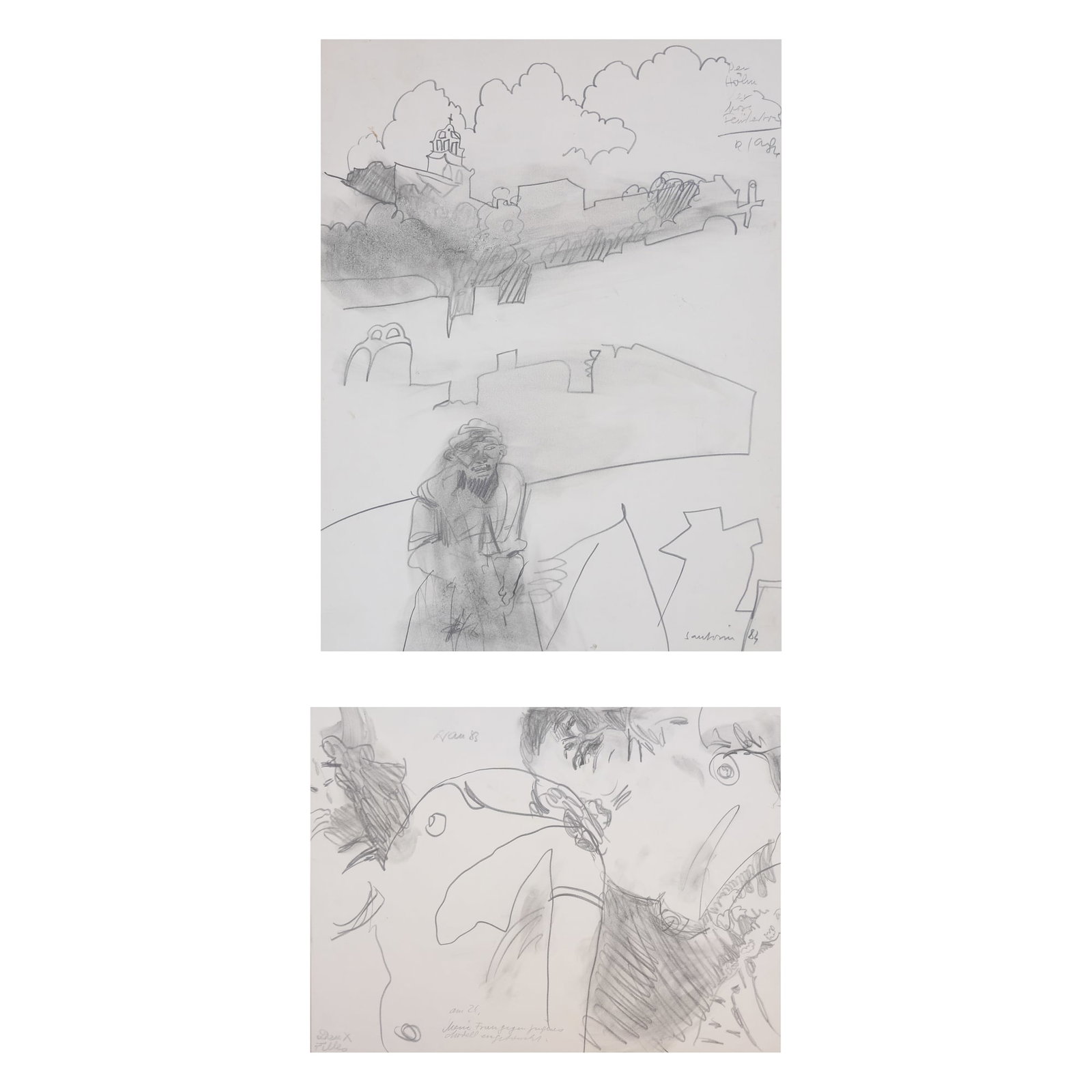 Rudolf Janisch* (1941 - 2019): Rudolf Janisch* (1941 - 2019) Bundle of two drawings 1| Two ladies, 1983 pencil/paper 29,7 x 39,6 cm signed R Janisch, dated 83 inscribed Deux Filles, am 24. meine Frau gegen junges Modell ei