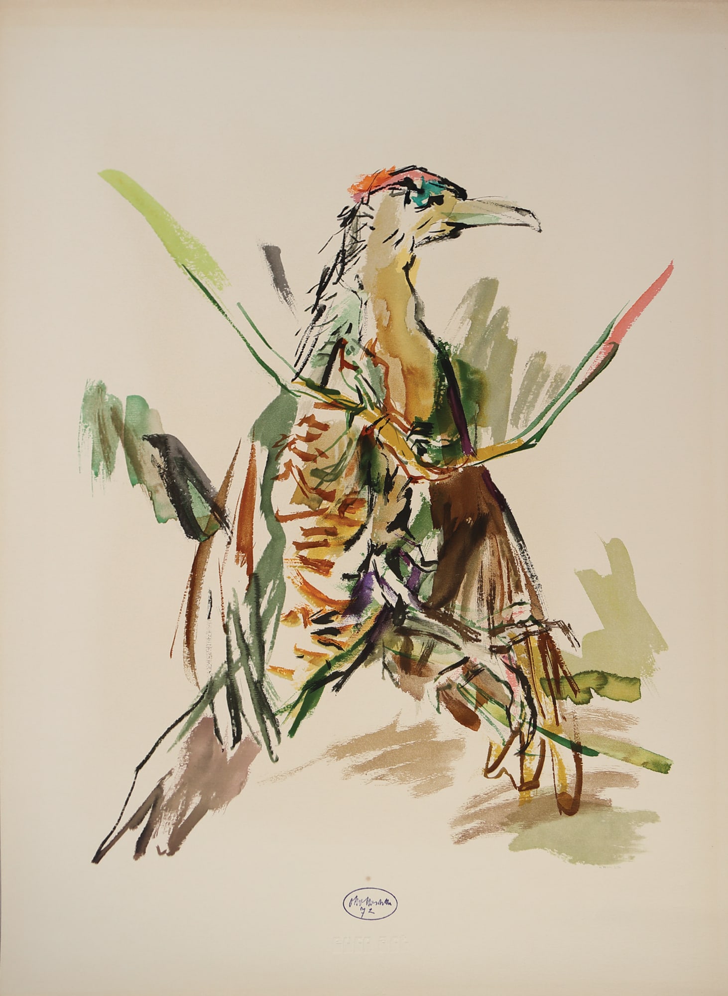 Oskar Kokoschka* (Pöchlarn 1886 - 1980 Montreux): Oskar Kokoschka* (Pöchlarn 1886 - 1980 Montreux) Woodpecker, 1972 color lithograph/paper 65,7 x 48 cm signature stamp O Kokoschka 72 SCHÄTZPREIS / ESTIMATE °