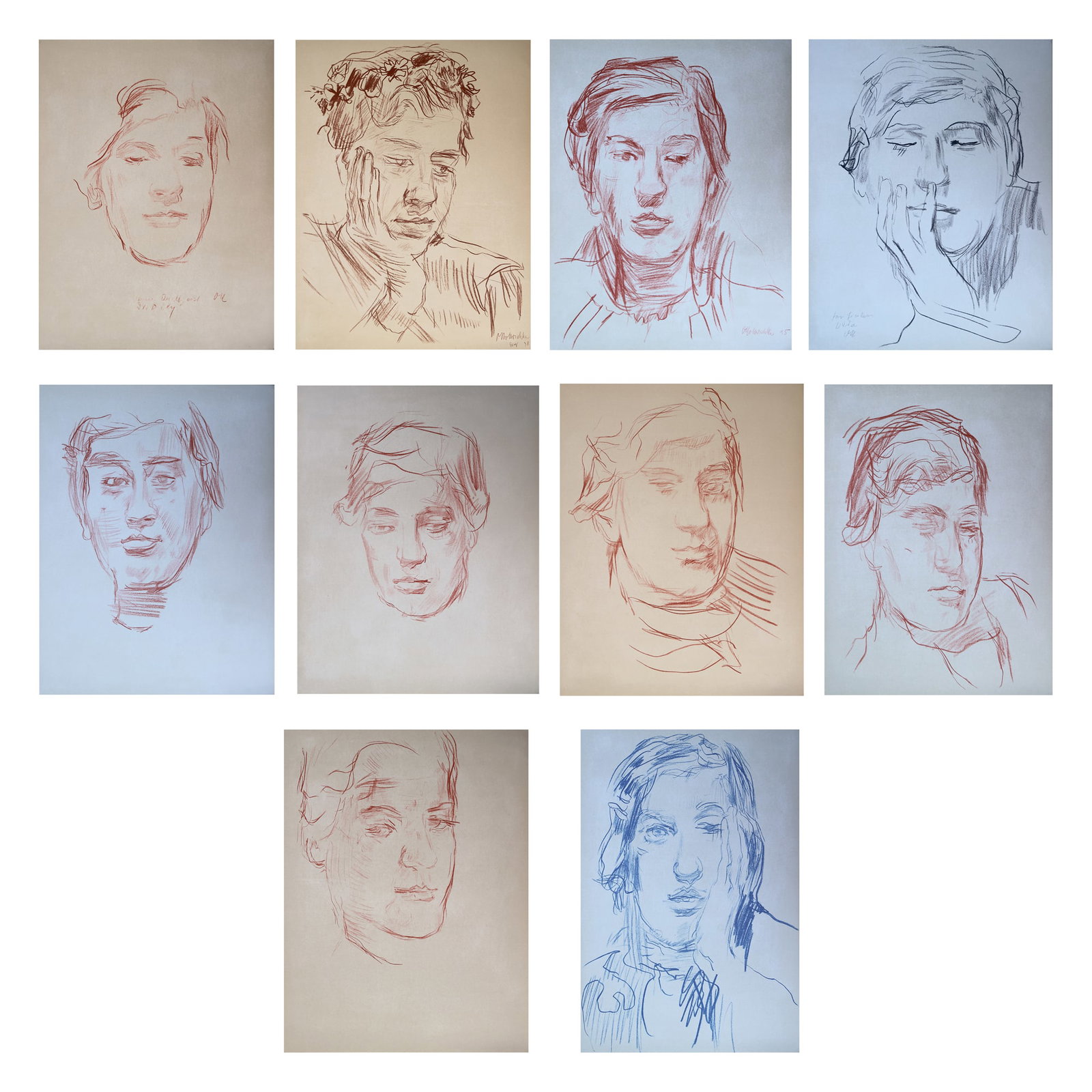 Oskar Kokoschka* (Pöchlarn 1886 - 1980 Montreux): Oskar Kokoschka* (Pöchlarn 1886 - 1980 Montreux) Olda portfolio, 1956 Portfolio of 10 facsimile reproductions in original size after monochrome chalk drawings lithograph/paper 44 x 33,5 cm <