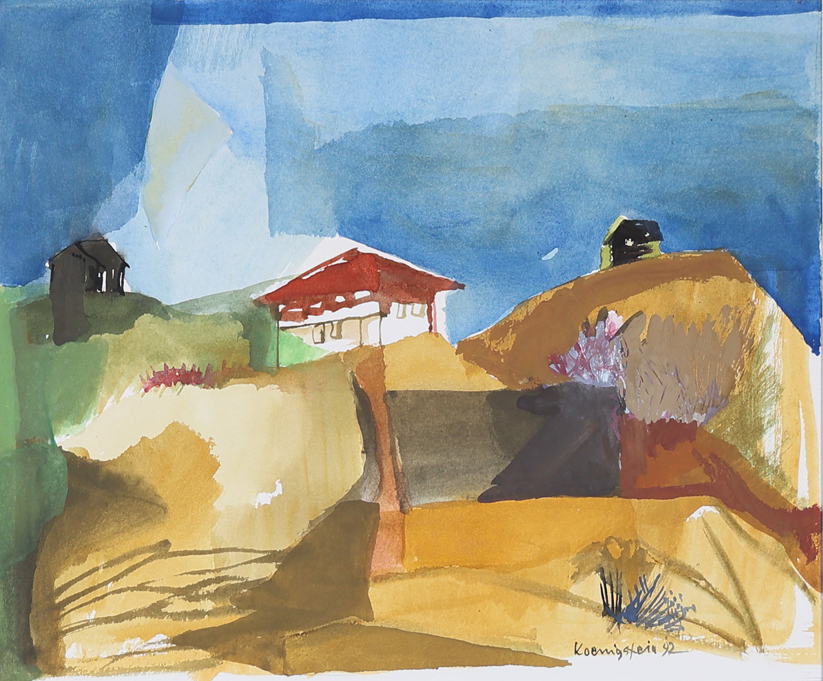 Georg Königstein* (born 1937 in Vienna): Georg Königstein* (born 1937 in Vienna) Hilly landscape, 1992 watercolor/paper 36 x 48 cm signed Koenigstein, dated 92 SCHÄTZPREIS / ESTIMATE °€ 100 -