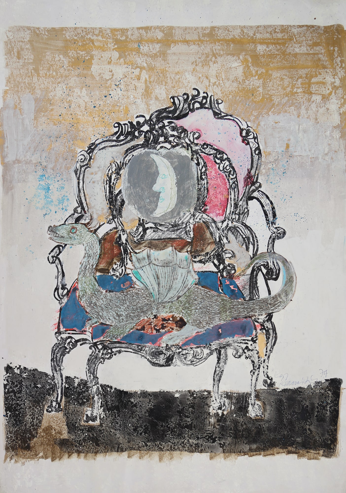 Kay Krasnitzky* (Toppau 1914 - 1978 Bad Gastein): Kay Krasnitzky* (Toppau 1914 - 1978 Bad Gastein) Royal Dragon, 1974 mixed media/paper 70 x 50 cm signed Kay Krasnitzky, dated 74 SCHÄTZPREIS / ESTIMATE °€ 3