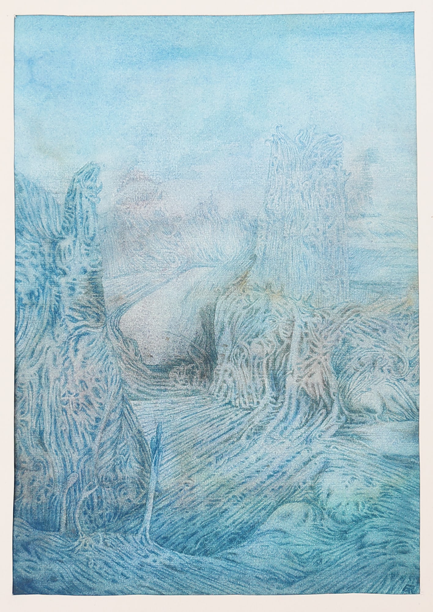 Alexander Rudolf Kubiczek* (born 1942 in Wernburg): Alexander Rudolf Kubiczek* (born 1942 in Wernburg) Semantic landscape watercolor/paper 33,5 x 24 cm verso signed and inscribed Dem freundlichen Paar ein freundliches Bild A. R. Kubiczek