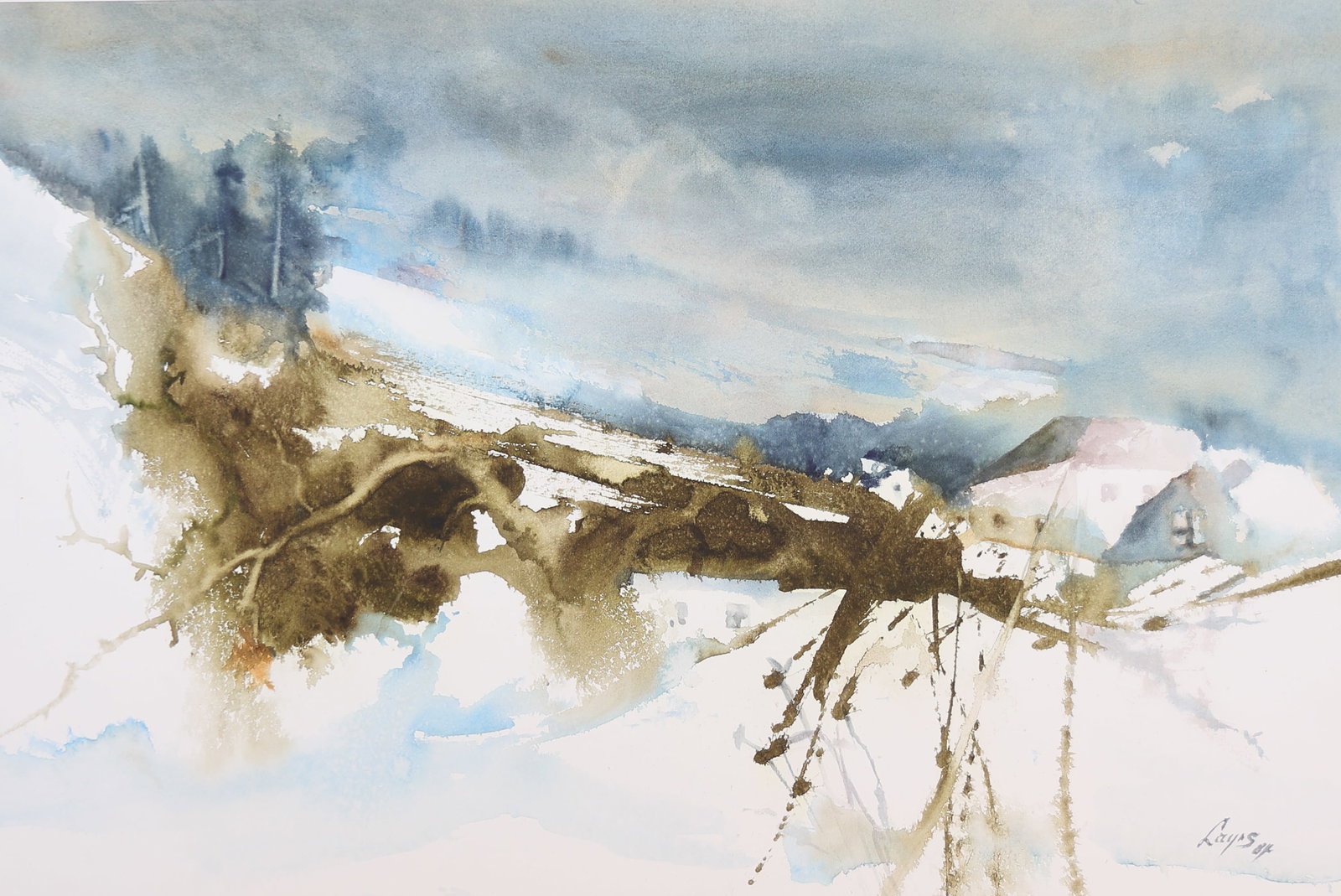 Sieglinde Layr* (born 1950 in St. Pölten): Sieglinde Layr* (born 1950 in St. Pölten) Winter landscape, 1984 watercolor/paper 37,7 x 57,7 cm signed Layr S, dated 84 SCHÄTZPREIS / ESTIMATE °€ 100