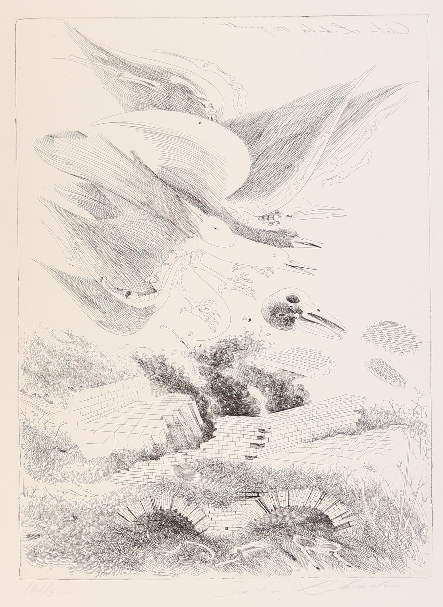 Anton Lehmden* (Nitra 1929 - 2018 Vienna): Anton Lehmden* (Nitra 1929 - 2018 Vienna) Bird flight etching/paper 44,3 x 32,6 cm signed Anton Lehmden, numbered 148/300 SCHÄTZPREIS / ESTIMATE °€ 60 - 100