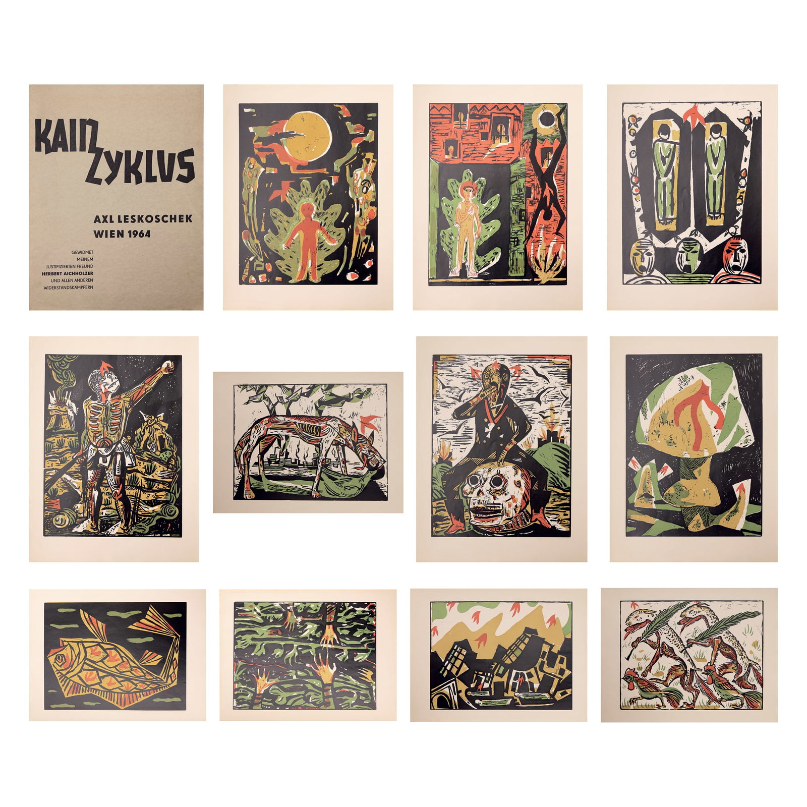 Axl Leskoschek* (Graz 1889 - 1976 Vienna): Axl Leskoschek* (Graz 1889 - 1976 Vienna) Cain cycle Bundle of 11 linocuts linocut/paper 31,7 x 24 cm cover signed Axl Leskoschek numbered 64 inscribed "Dieses Exemplar trägt die Nummer 64"</