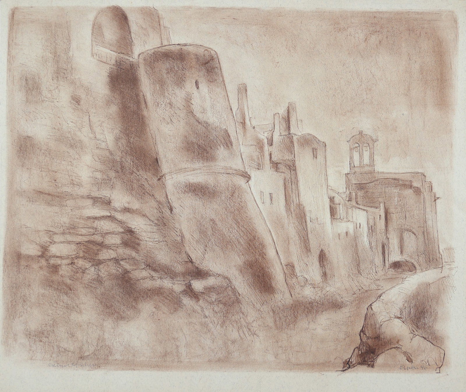 Charles Lipka* (Innsbruck 1901 - 1976 Vienna): Charles Lipka* (Innsbruck 1901 - 1976 Vienna) Apulien, 1946 indian ink/cardboard 47 x 57,8 cm signed Lipka, dated 46 inscribed Apulien SCHÄTZPREIS / ESTIMATE °
