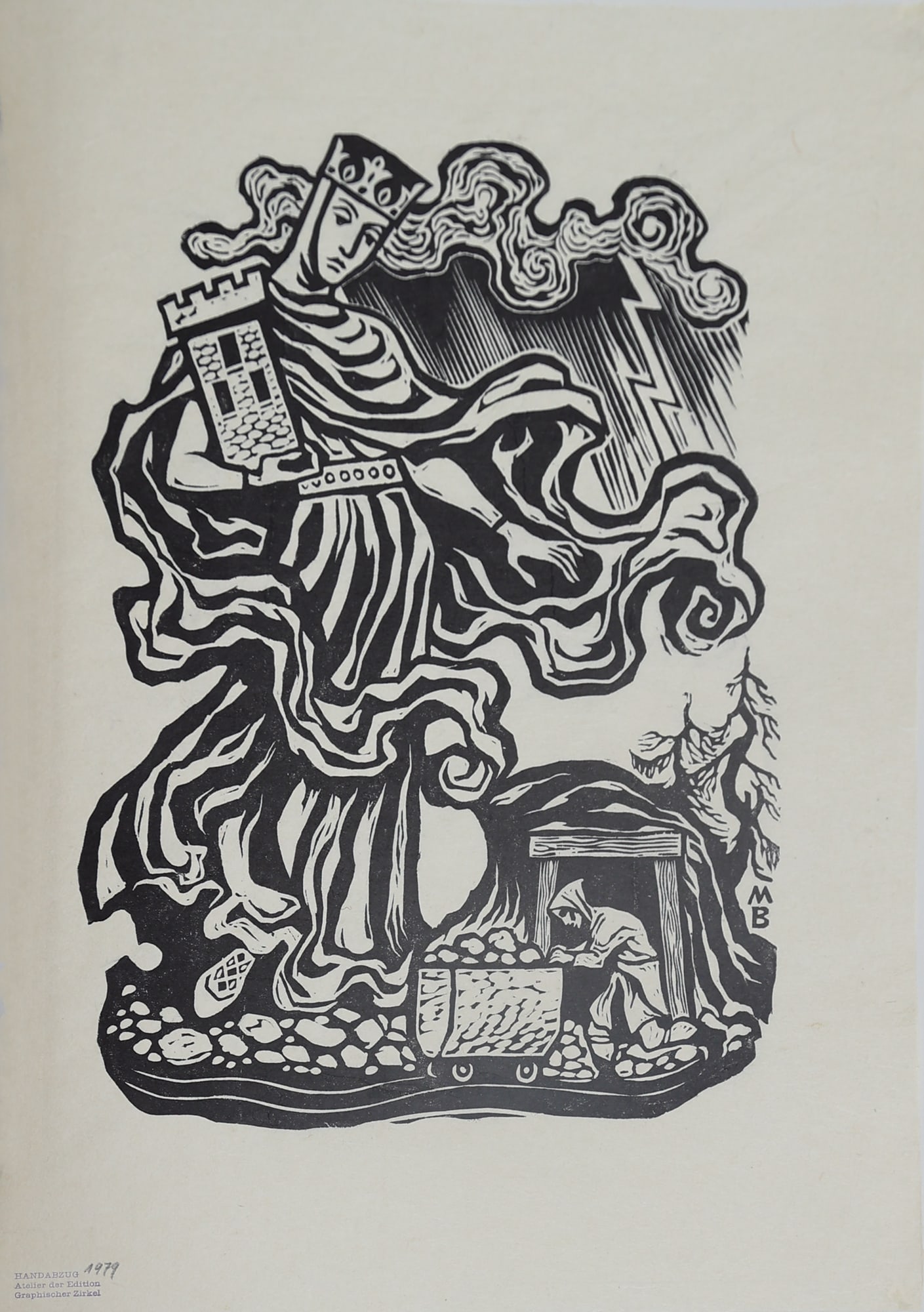 Friedrich Mayer-Beck* (Vienna 1907 - 1977 Loeben): Friedrich Mayer-Beck* (Vienna 1907 - 1977 Loeben) St. Barbara woodcut/paper 46,5 x 39,5 cm monogrammed in the plate MB, stamp hand print from the Cycle Heilige SCHÄTZPREIS / ESTIMATE