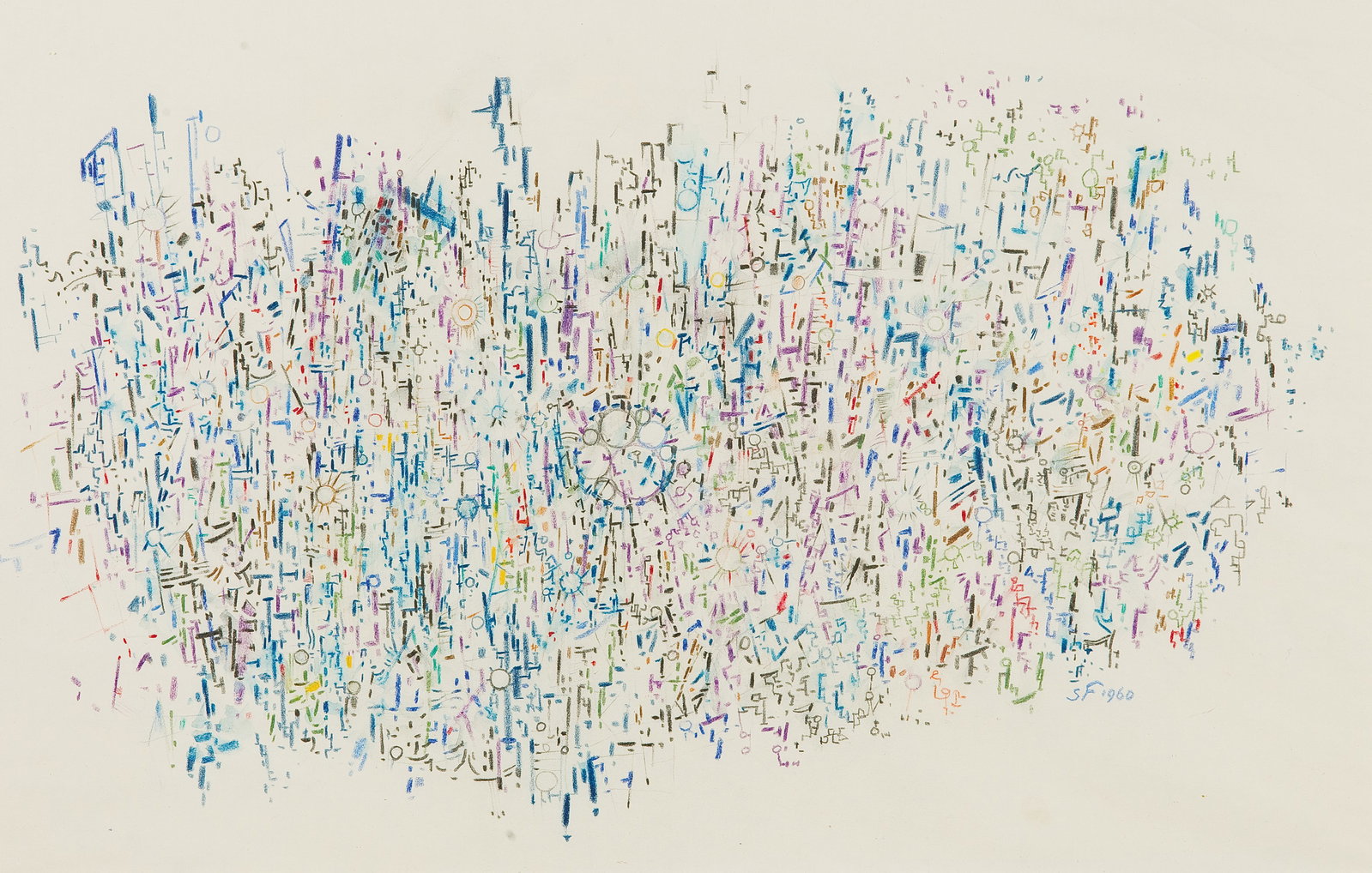 Monogrammist (Biographical data unknown): Monogrammist (Biographical data unknown) Composition, 1960 coloured pencil/paper 35,1 x 55 cm dated 1960, monogrammed SF SCHÄTZPREIS / ESTIMATE € 150 - 300 S
