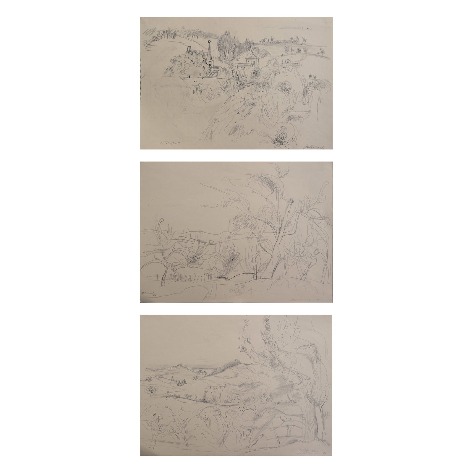 Ernst Paar* (Graz 1906 - 1986 Vienna): Ernst Paar* (Graz 1906 - 1986 Vienna) Bundle of 3 landscapes from south Styria, 1964 pencil/paper c. 22 x 30 cm all signed Paar, partially dated and inscribed 64 Südsteiermark SCHÄTZPREIS /