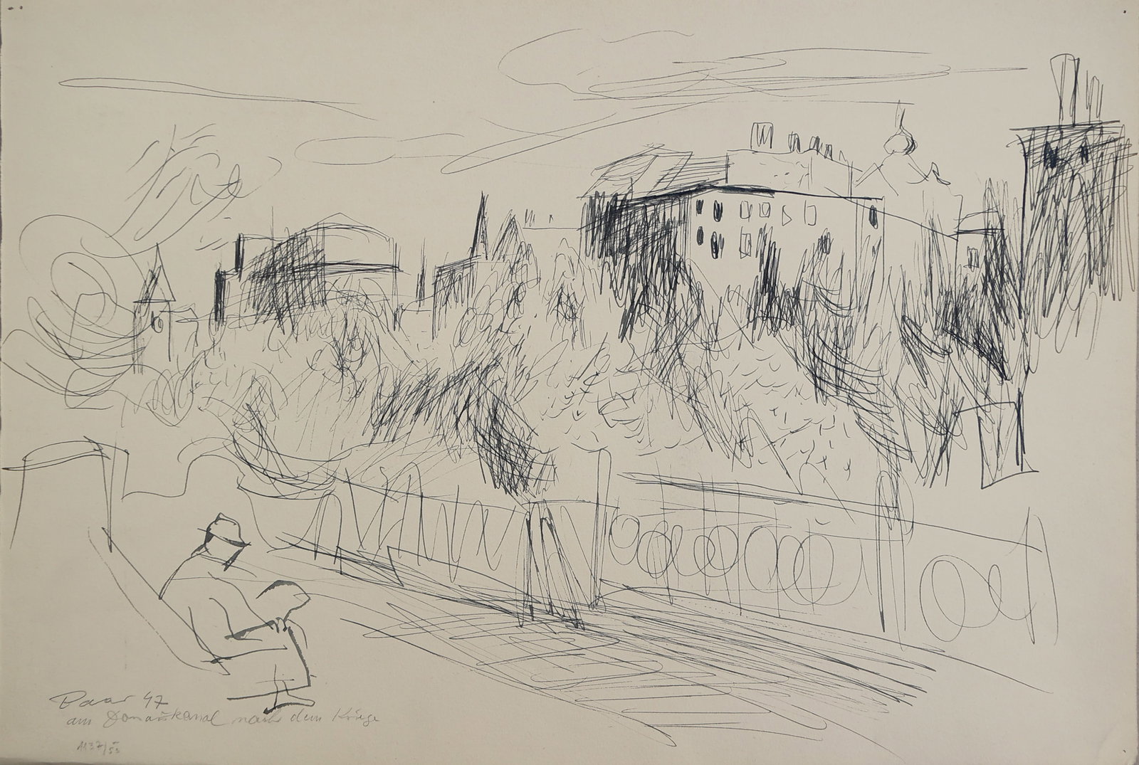 Ernst Paar* (Graz 1906 - 1986 Vienna): Ernst Paar* (Graz 1906 - 1986 Vienna) At the Danube Canal after the war, 1947 indian ink/paper 30,5 x 43 cm signed Paar, dated 47 inscribed Am Donaukanal nach dem Krieg