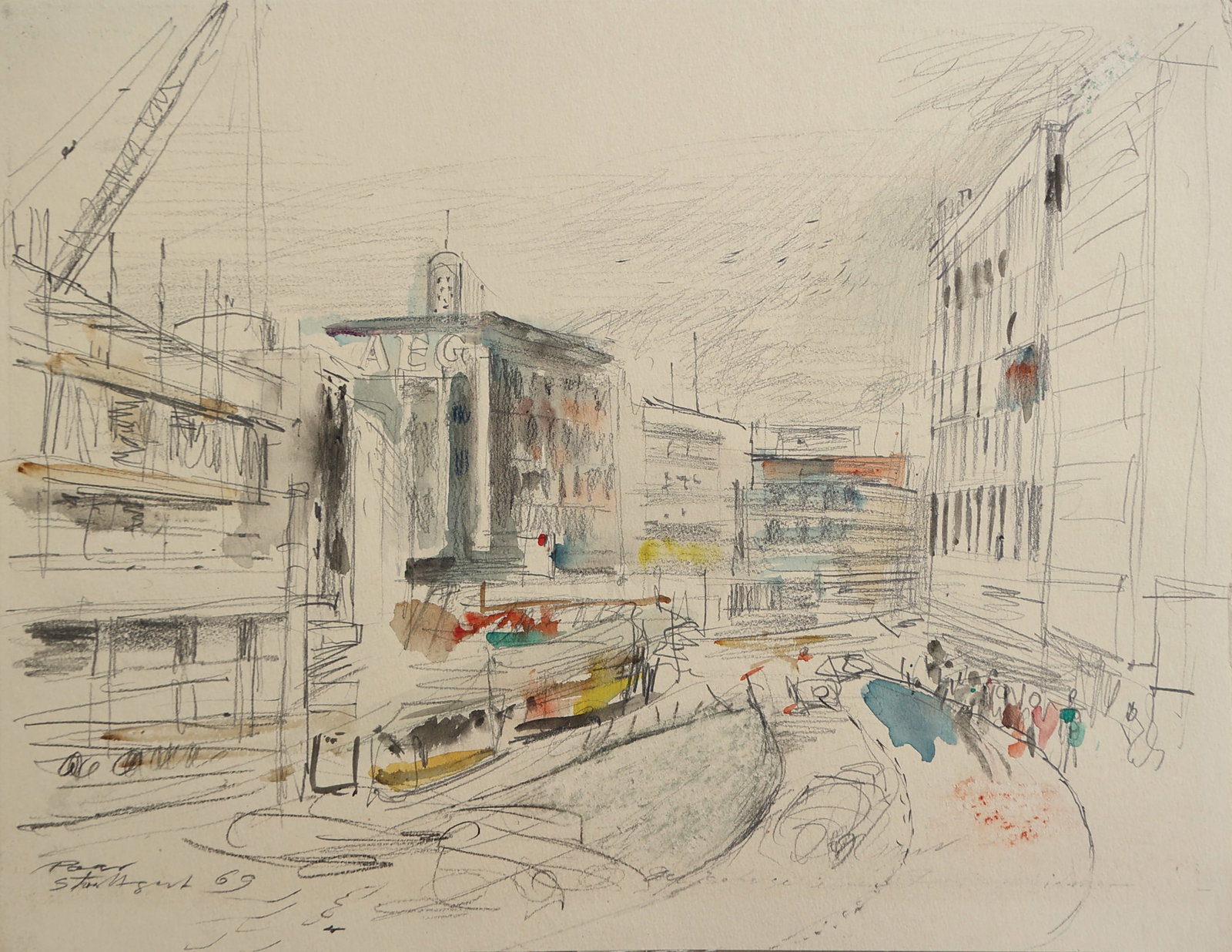 Ernst Paar* (Graz 1906 - 1986 Vienna): Ernst Paar* (Graz 1906 - 1986 Vienna) Stuttgart, 1969 watercolor and pencil/paper 26,5 x 34,4 cm signed Paar, dated 69 inscribed Stuttgar5t SCHÄTZPREIS / ESTIMATE