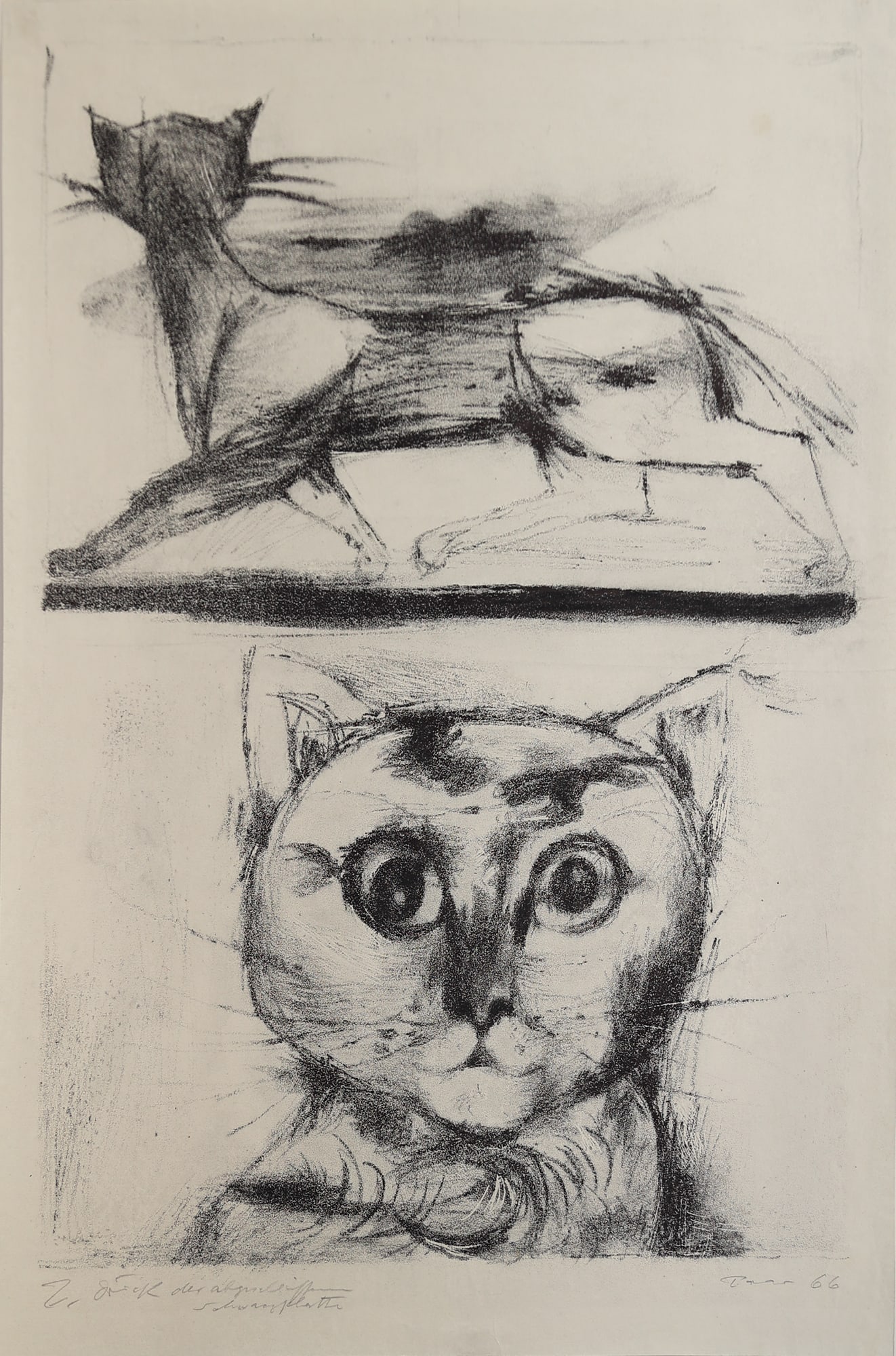 Ernst Paar* (Graz 1906 - 1986 Vienna): Ernst Paar* (Graz 1906 - 1986 Vienna) Cat, 1966 lithograph/paper 48 x 36,3 cm signed Paar, dated 66 inscribed 2. Druck der abgewischten Schwarzplatte SCHÄTZPREIS /