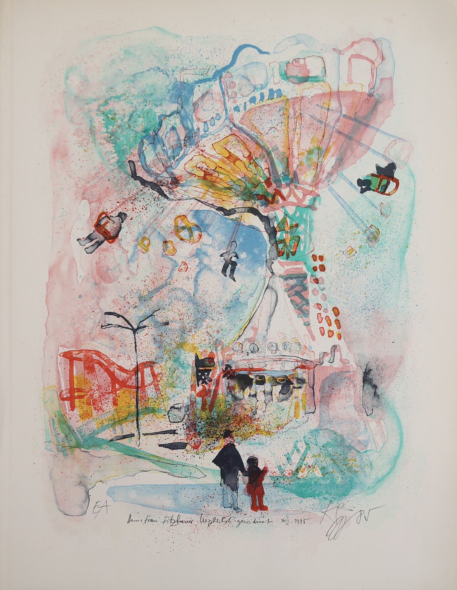 Kurt Panzenberger* (born 1942 in Vienna): Kurt Panzenberger* (born 1942 in Vienna) Amusement park, 1985 Druck/paper 45 x 34,8 cm signed K Panzenberger, dated 85 inscribed Herr + Frau Fitzbauer herzlichst gewidmet