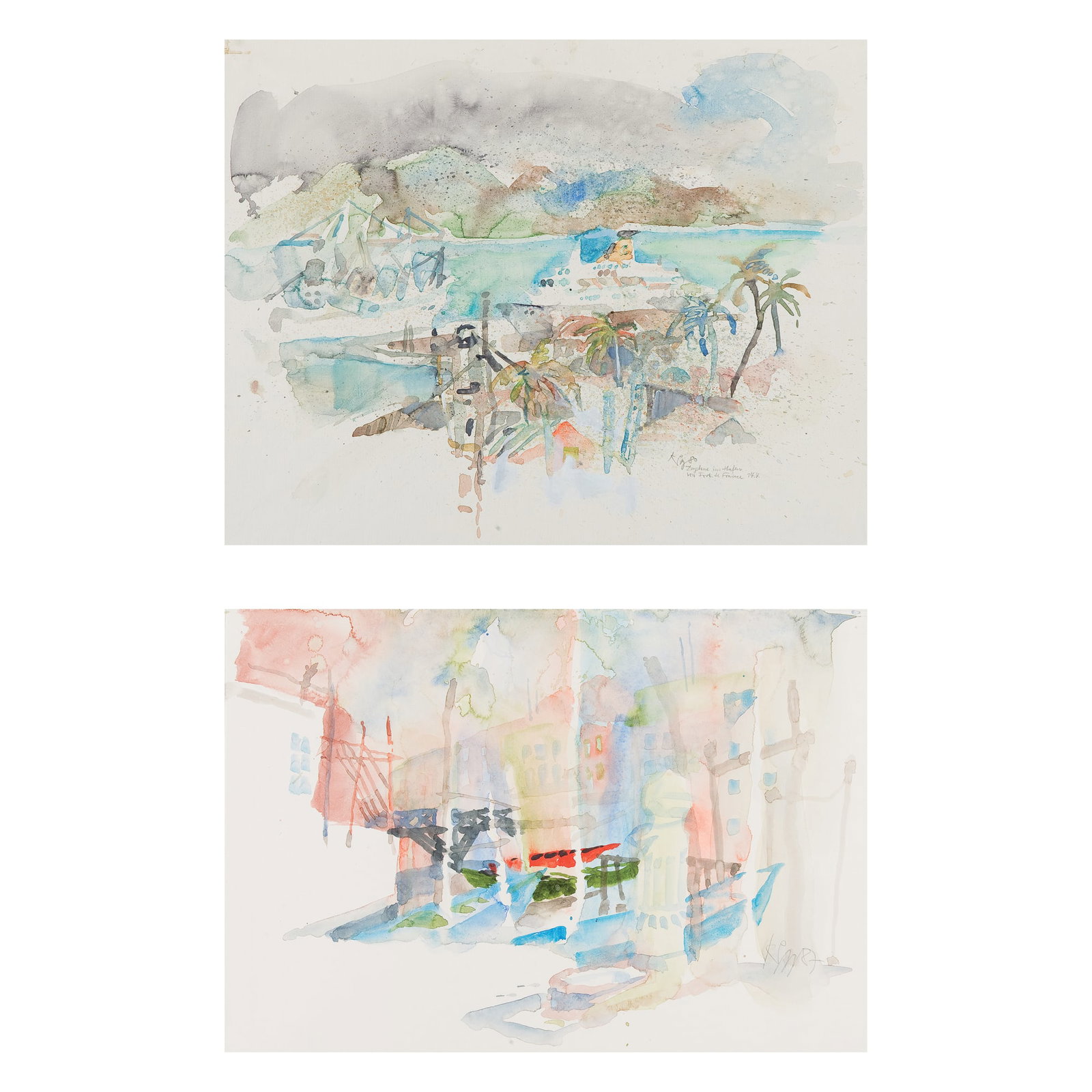 Kurt Panzenberger* (born 1942 in Vienna): Kurt Panzenberger* (born 1942 in Vienna) Bundle of 2 drawings 1| Venice, 1987 watercolor/paper 38 x 56,3, cm monogrammed KP, dated 87 verso stamp Kunst Panzenberger, numbered 87308, dated 6.9