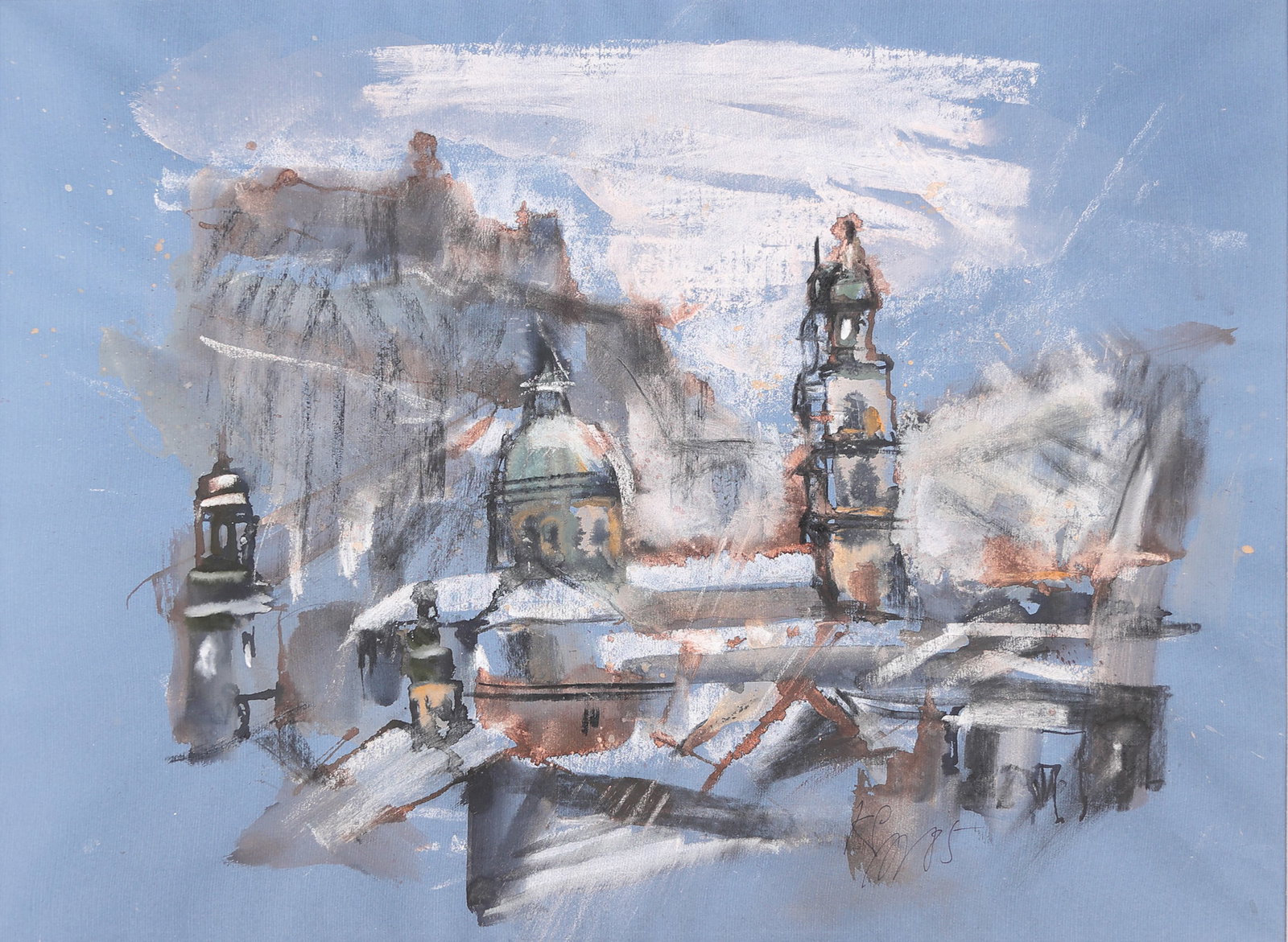 Kurt Panzenberger* (born 1942 in Vienna): Kurt Panzenberger* (born 1942 in Vienna) Church, 1985 watercolor/paper 50 x 72 cm monogrammed KP, dated 1985 SCHÄTZPREIS / ESTIMATE °€ 100 - 200 STARTPR