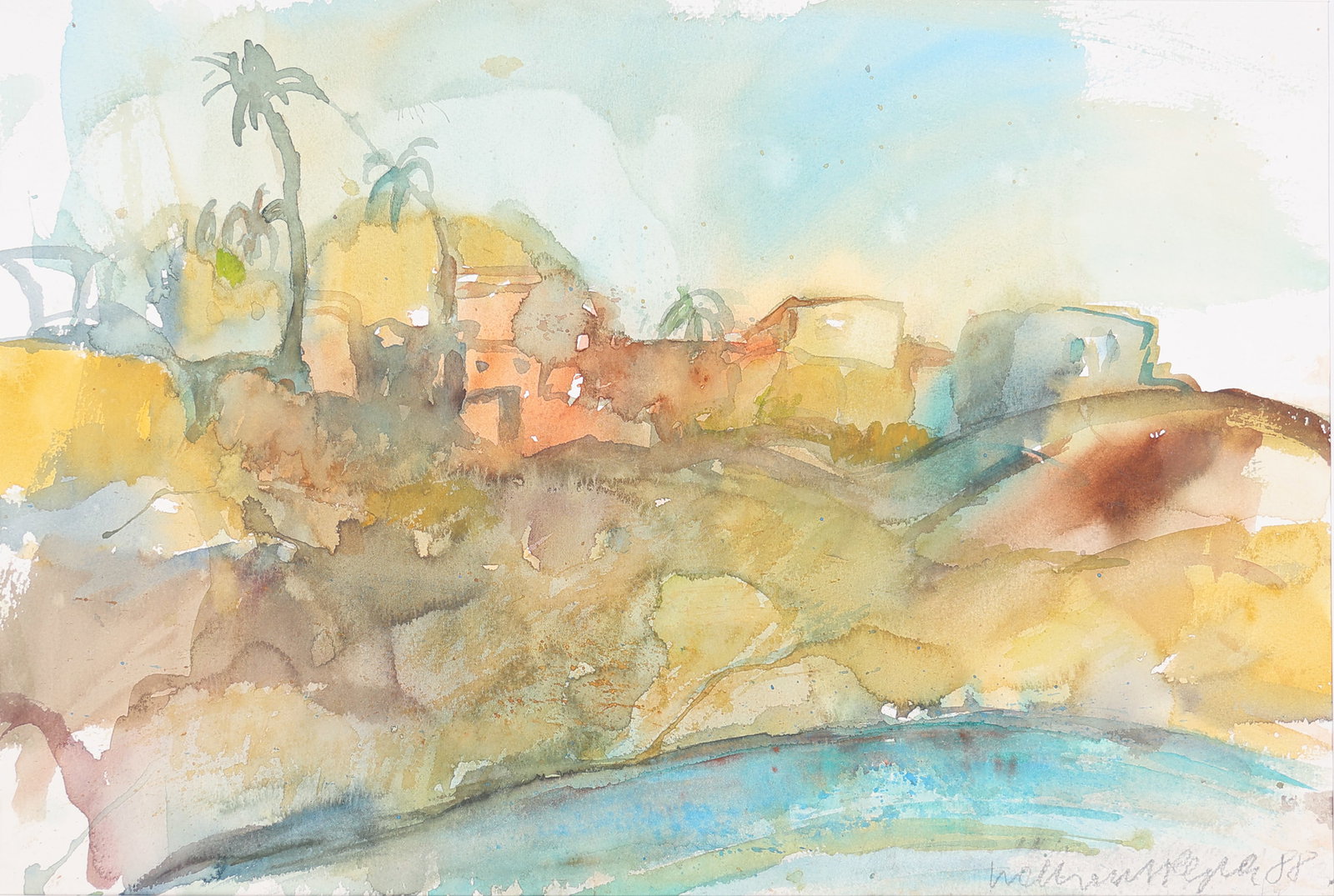 Waltraut Repa* (Vienna 1940 - 1998): Waltraut Repa* (Vienna 1940 - 1998) Southern coast, 1988 watercolor/paper 35 x 52 cm signed Waltraut Repa, dated 88 SCHÄTZPREIS / ESTIMATE °€ 100 - 200