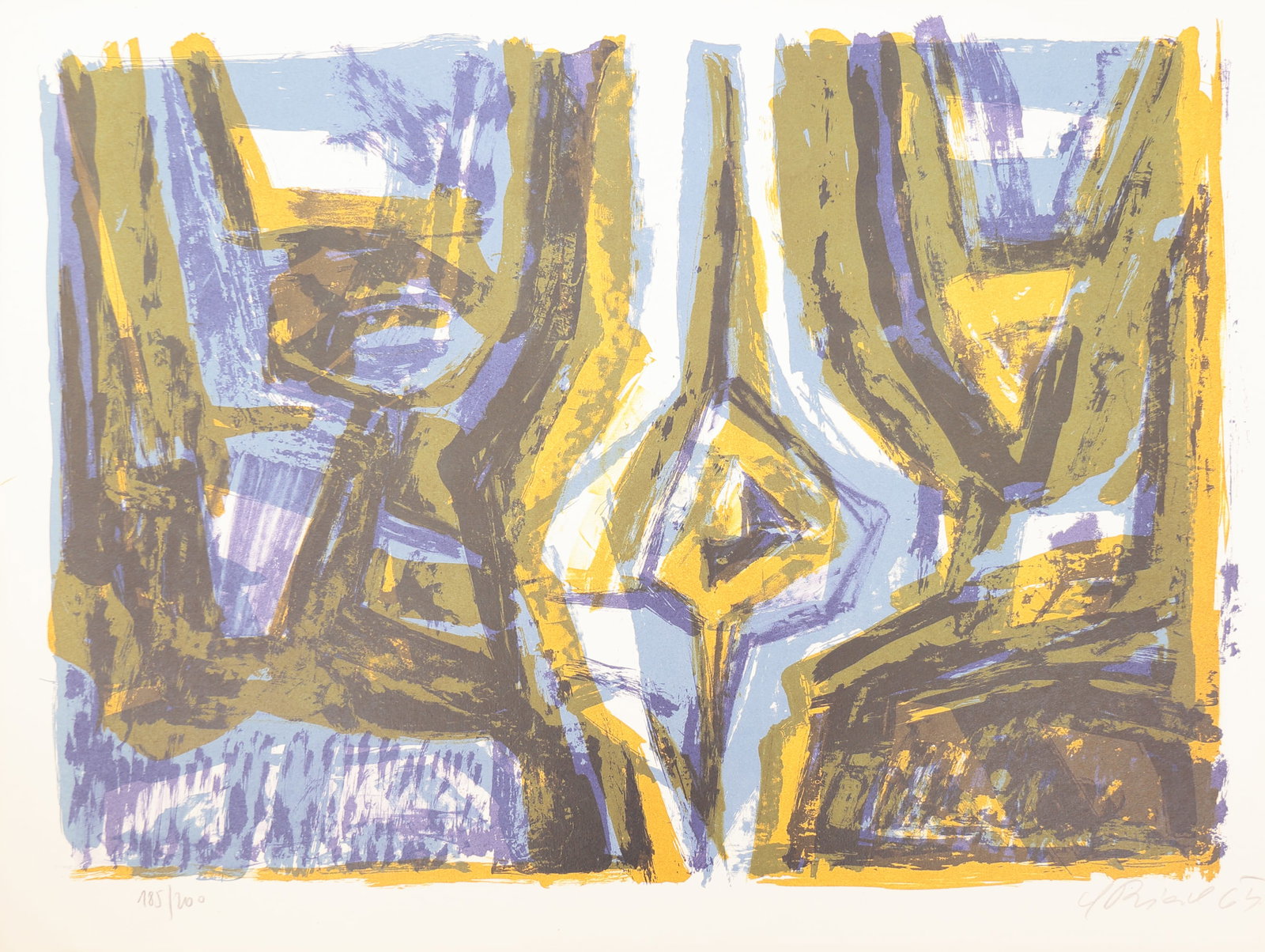 Fritz Riedl* (Vienna 1923 - 2012 Linz): Fritz Riedl* (Vienna 1923 - 2012 Linz) Composition, 1965 color lithograph/paper 37,5 x 50 cm signed F Riedl, dated 65 numbered 185/200 SCHÄTZPREIS / ESTIMATE °€ 60 - 100 STARTPREIS /