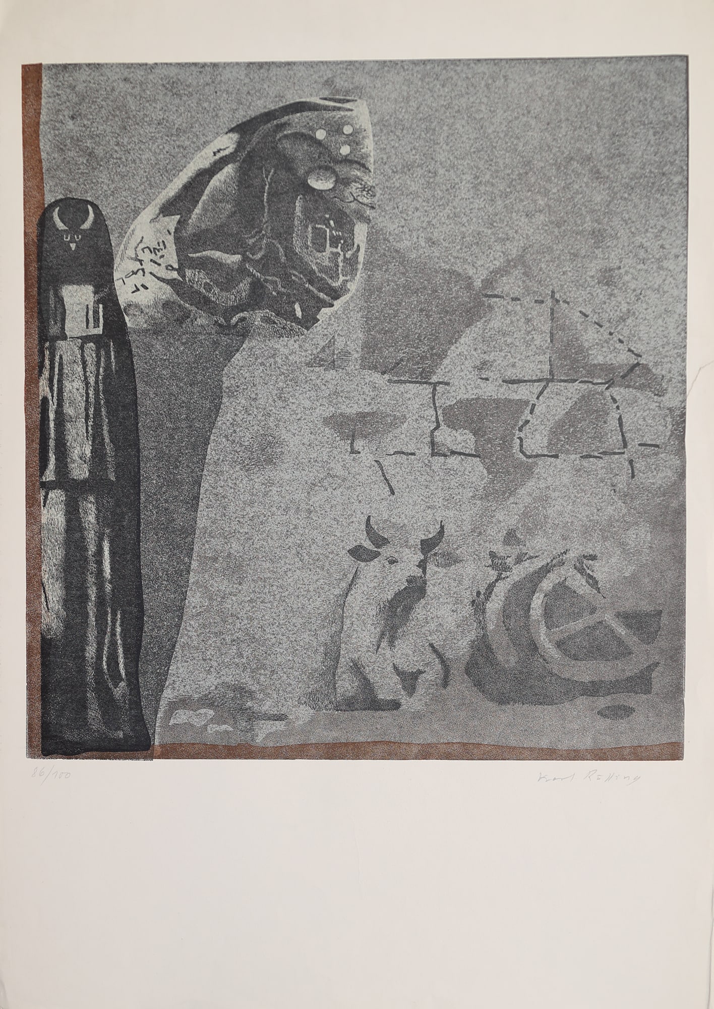 Karl Rössing* (Gmunden 1897 - 1987 Wels): Karl Rössing* (Gmunden 1897 - 1987 Wels) Owl linocut/paper 54 x 51 cm signed Karl Rössing, numbered 86/150 SCHÄTZPREIS / ESTIMATE °€ 100 - 200