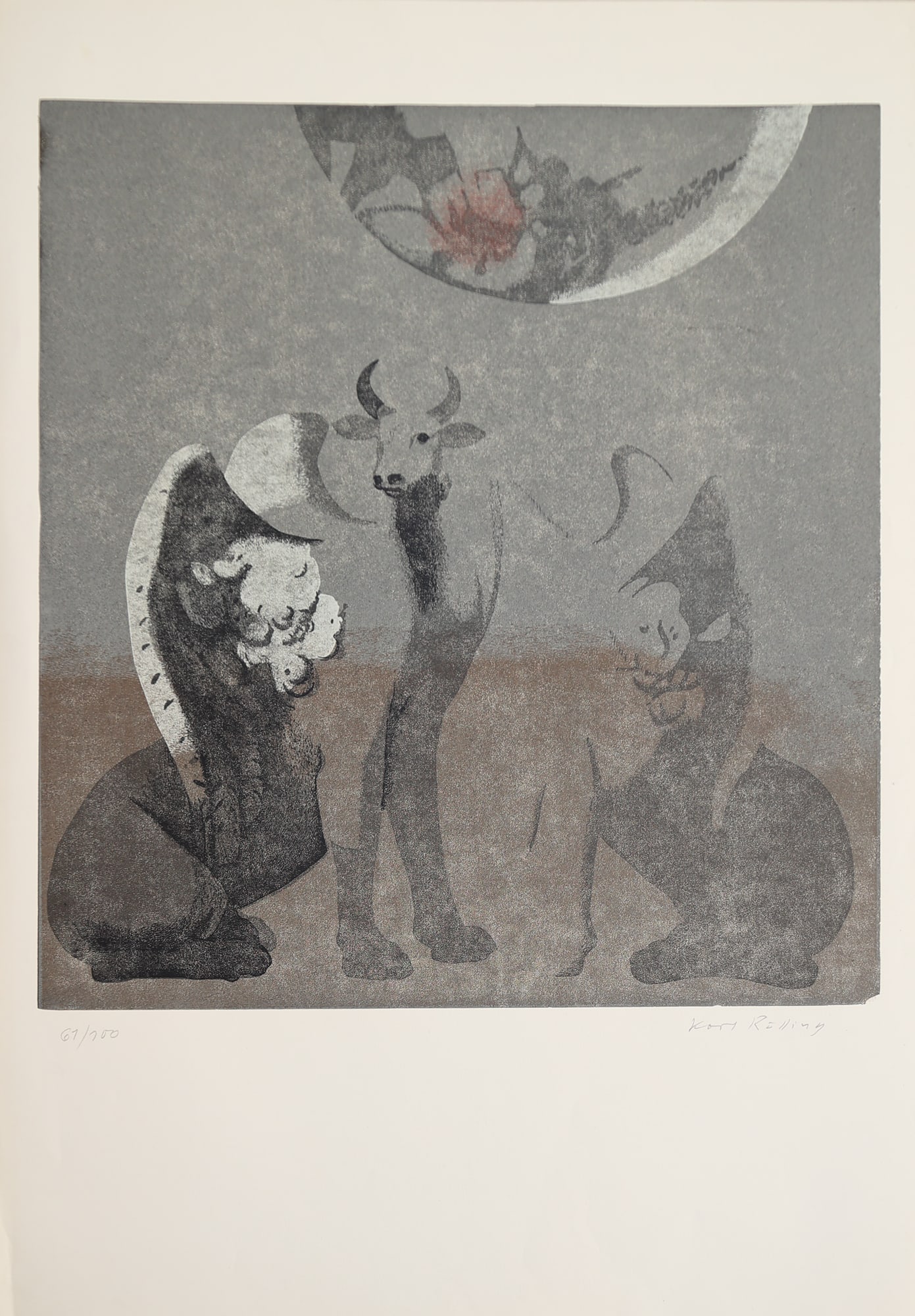 Karl Rössing* (Gmunden 1897 - 1987 Wels): Karl Rössing* (Gmunden 1897 - 1987 Wels) Cow linocut/paper 54,2 x 51 cm signed Karl Rössing, numbered 61/150 SCHÄTZPREIS / ESTIMATE °€ 100 - 200</