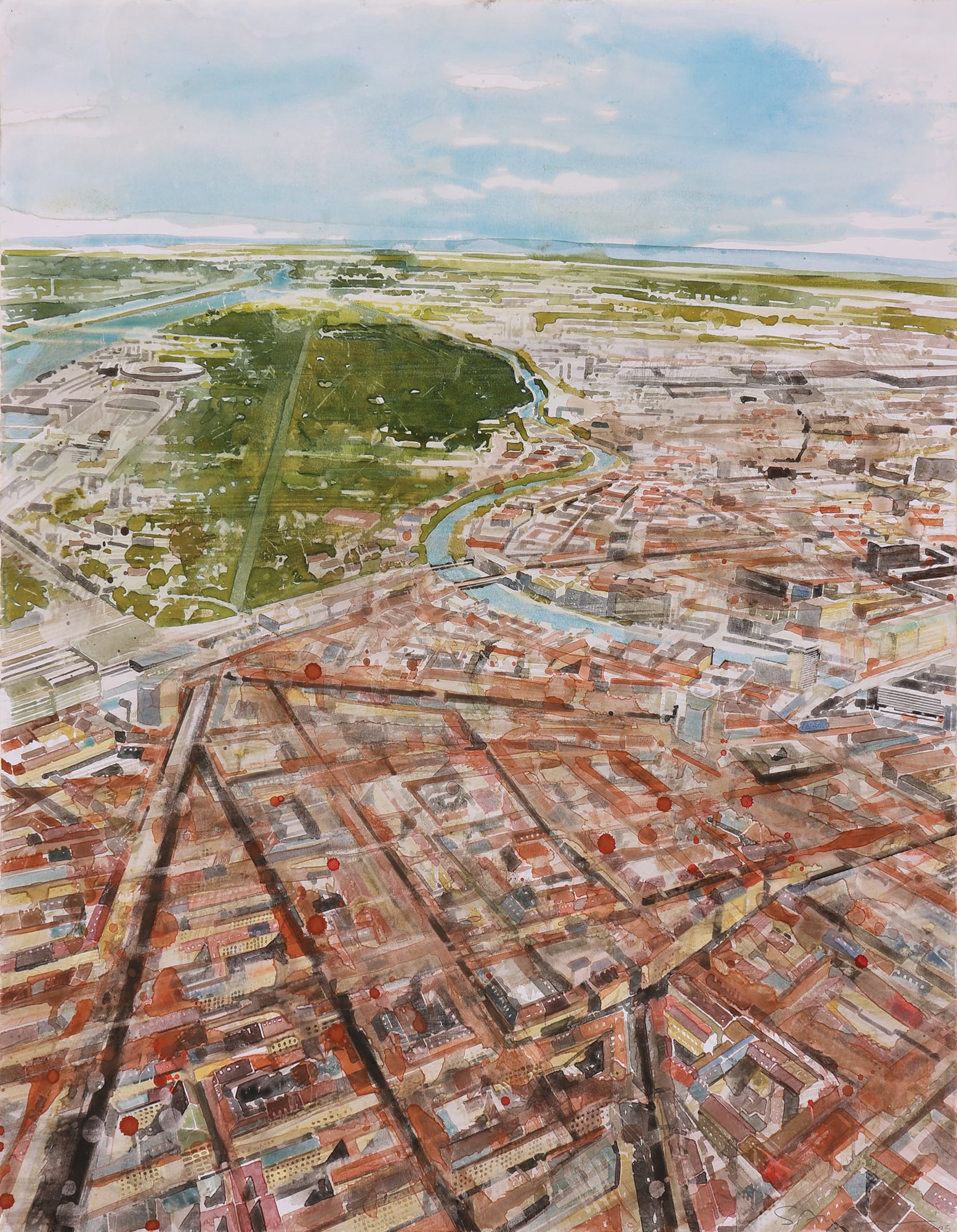 Gottfried Salzmann* (born 1943 in Saalfelden): Gottfried Salzmann* (born 1943 in Saalfelden) Vienna, view to the Prater, 2024 watercolor/paper 59,5 x 48 cm signed Salzmann SCHÄTZPREIS / ESTIMATE °€ 3000 - 5000 STARTPREIS /