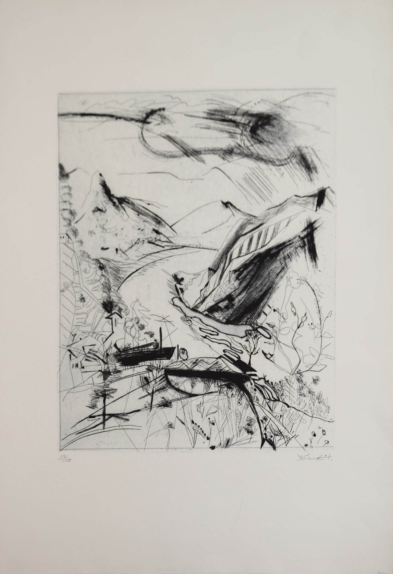 Volker Sammet* (born 1941 in Stuttgart): Volker Sammet* (born 1941 in Stuttgart) Village by the river etching/paper 49 x 39 cm signed V. Sammet., numbered 39/50 SCHÄTZPREIS / ESTIMATE °€ 80 - 150</