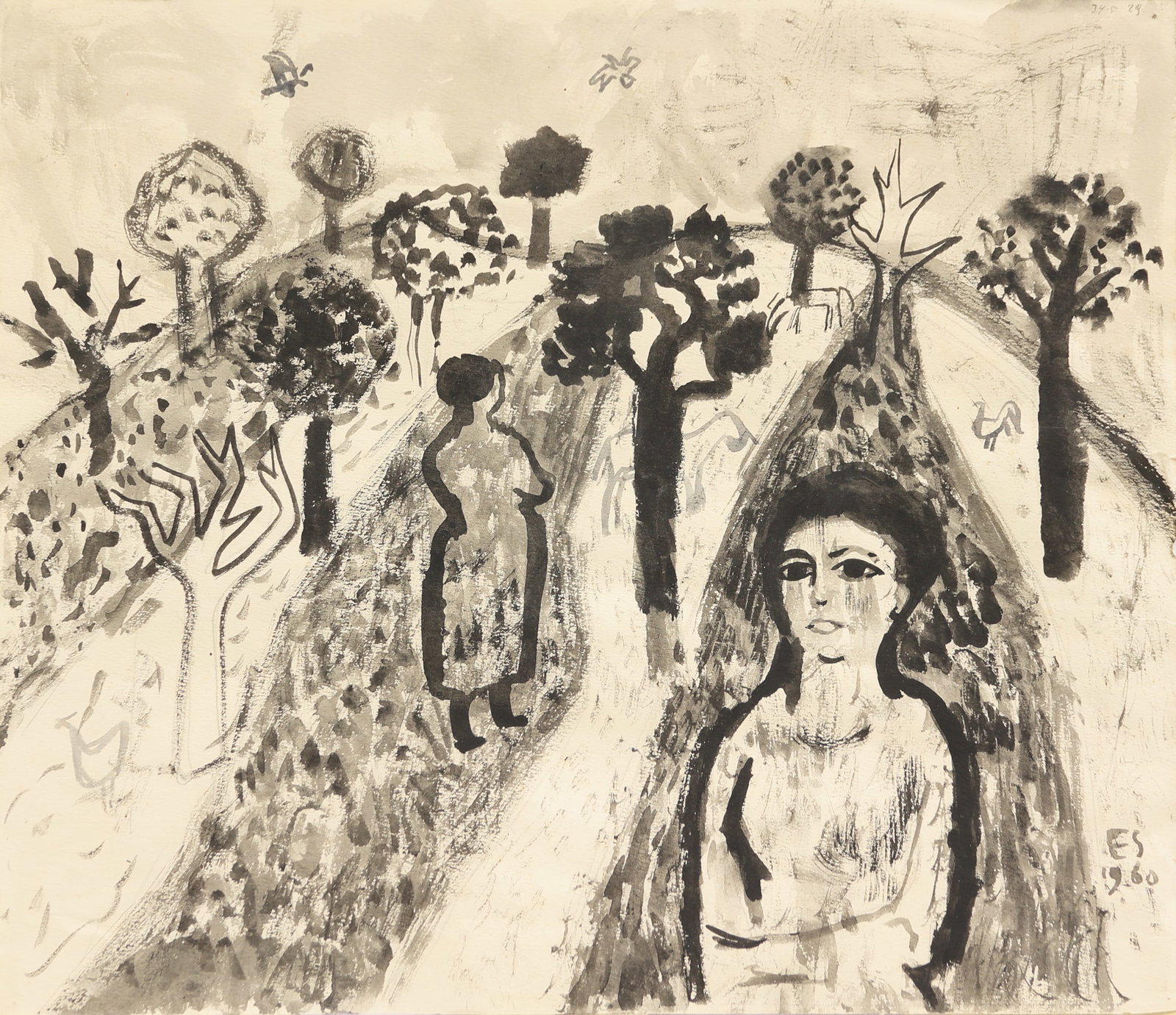 Ernst Schrom* (Vienna 1902 - 1969 Vienna): Ernst Schrom* (Vienna 1902 - 1969 Vienna) Apple harvest, 1960 indian ink/paper 30,5 x 35,5 cm dated 1960, monogrammed ES SCHÄTZPREIS / ESTIMATE € 300 - 400 S