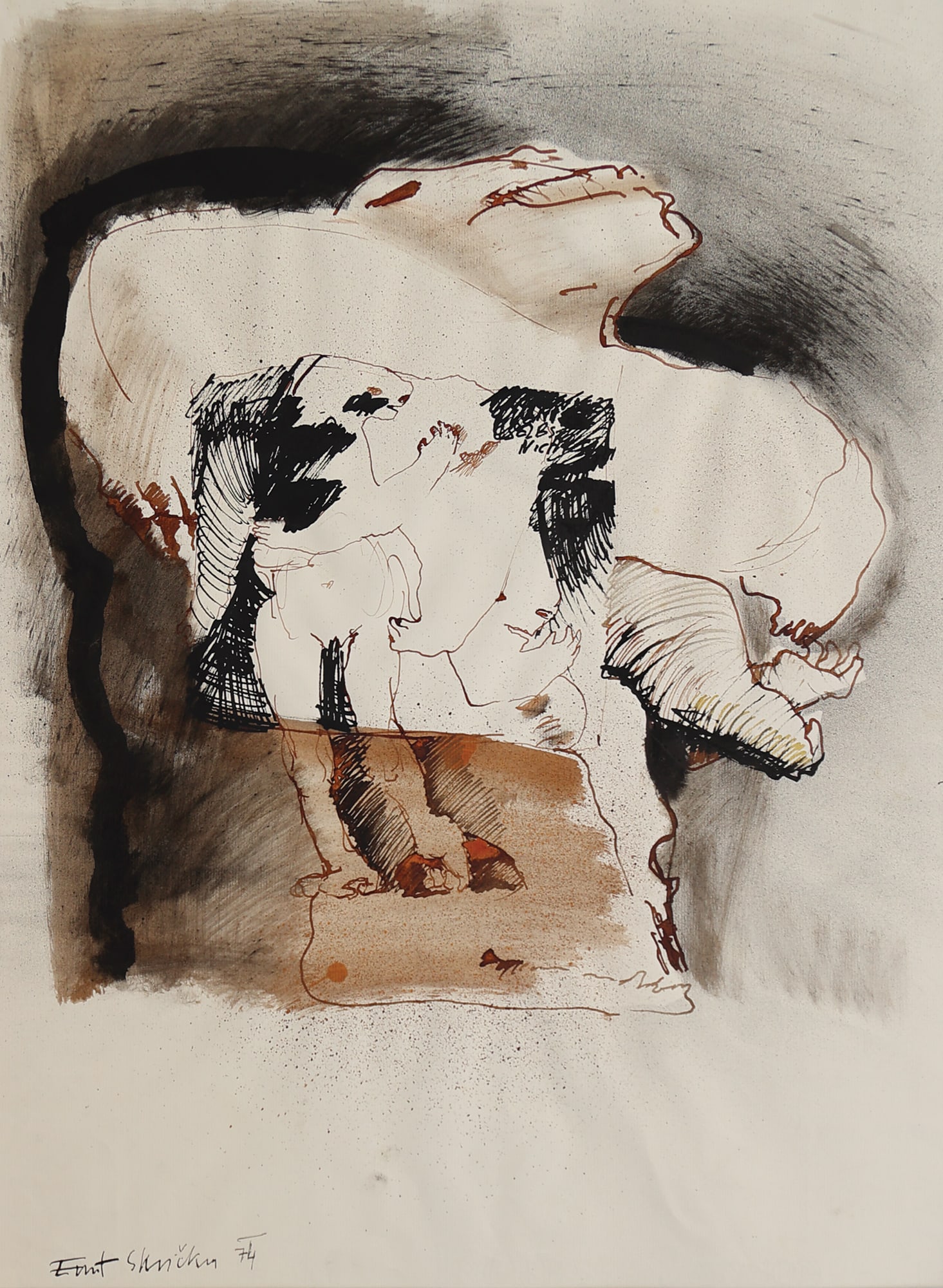 Ernst Skri?ka* (Vienna 1946 - 2020 Vienna): Ernst Skri?ka* (Vienna 1946 - 2020 Vienna) Strong, 1974 watercolor/paper 65 x 50 cm signed Ernst Skricka, dated 74 SCHÄTZPREIS / ESTIMATE °€ 150 - 200 S