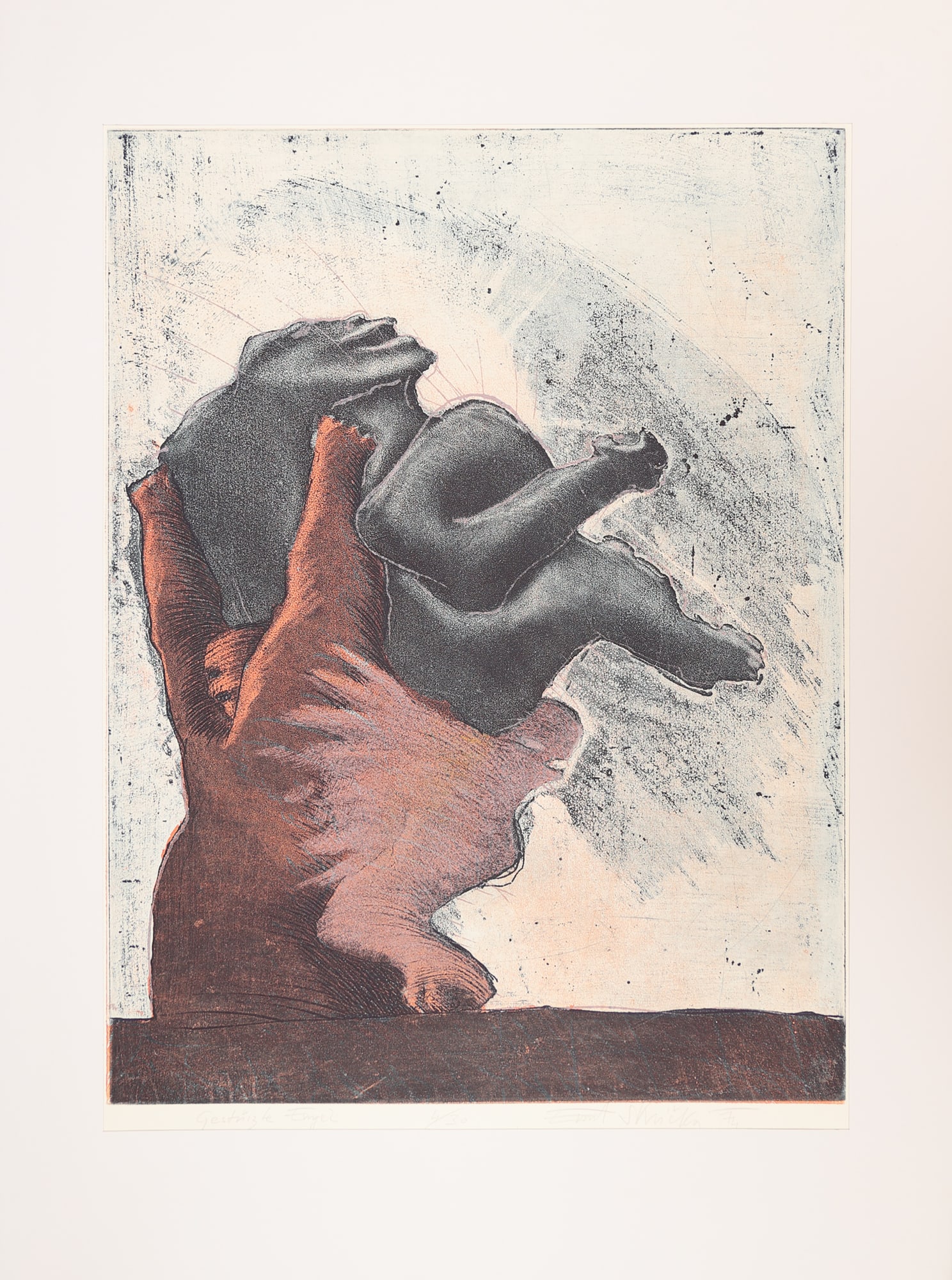 Ernst Skri?ka* (Vienna 1946 - 2020 Vienna): Ernst Skri?ka* (Vienna 1946 - 2020 Vienna) Supporting Angels, 1974 etching/paper 64,2 x 49,5 cm signed Ernst Skricka, dated 74 inscribed Gestütze Engel, numbered 4/30