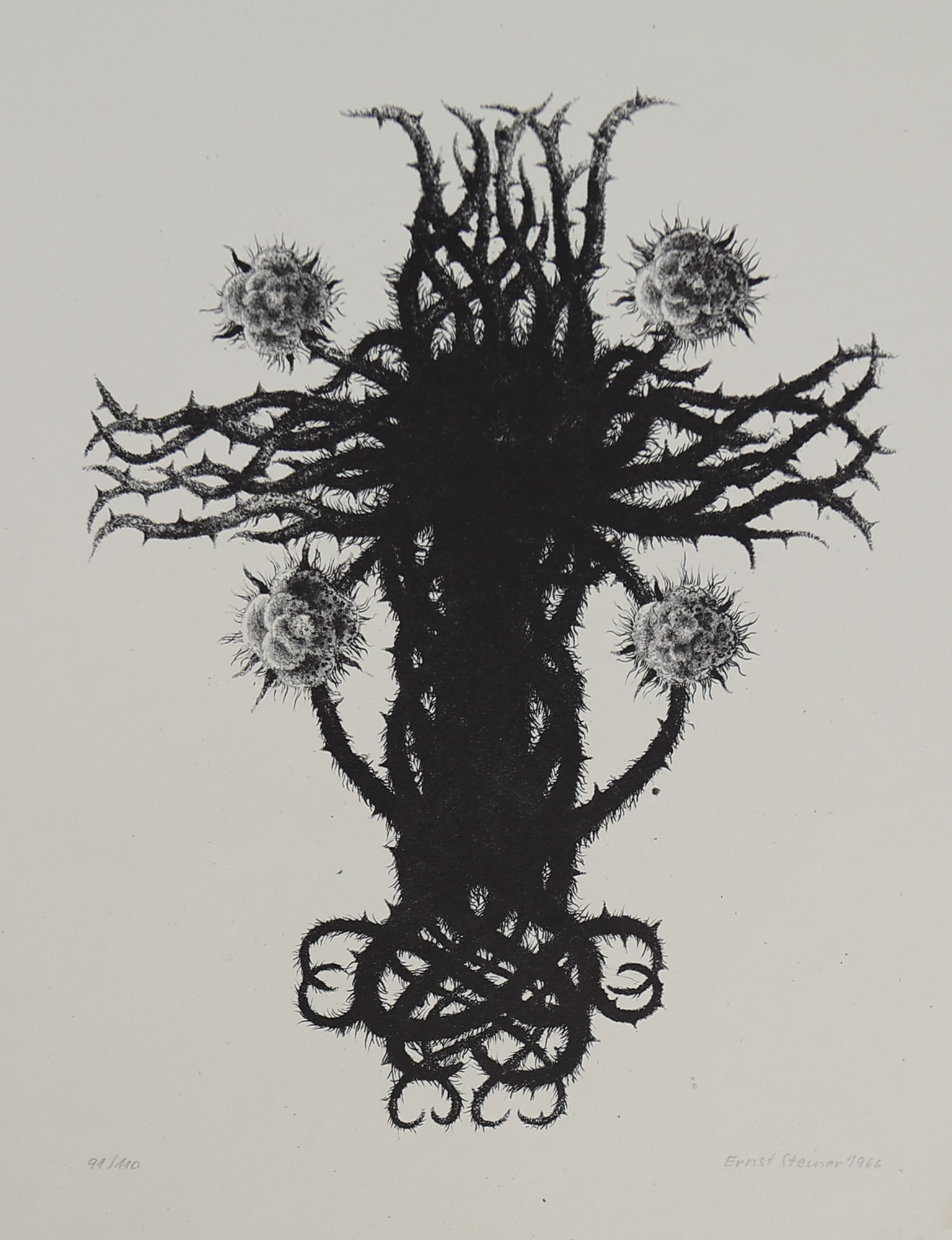 Ernst Steiner* (Switzerland 1935 - 2024 Vienna): Ernst Steiner* (Switzerland 1935 - 2024 Vienna) Plant, 1966 lithograph/paper 19 x 15 cm signed Ernst Steiner, dated 1966 numbered 91/110 SCHÄTZPREIS / ESTIMATE 