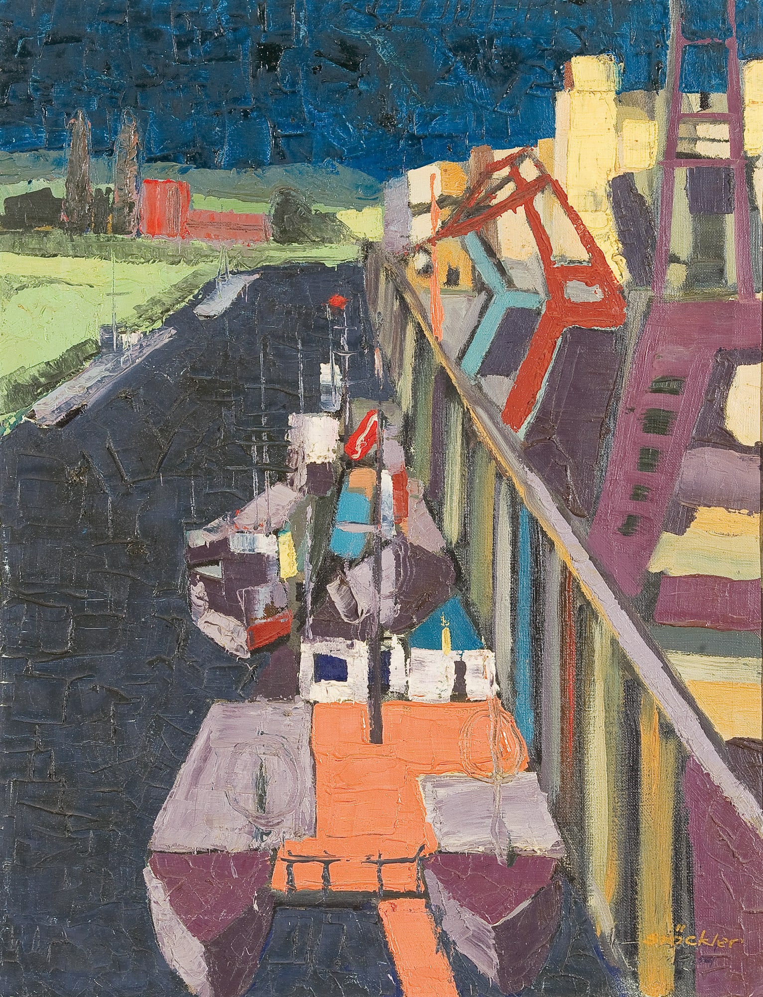 Josef Stöckler (Biographical data unknown): Josef Stöckler (Biographical data unknown) Linz, port, 1989 oil/canvas 65 x 50 cm signed Stöckler, dated 1989 SCHÄTZPREIS / ESTIMATE °€ 400 - 600 STARTPREIS / STARTING PRICE