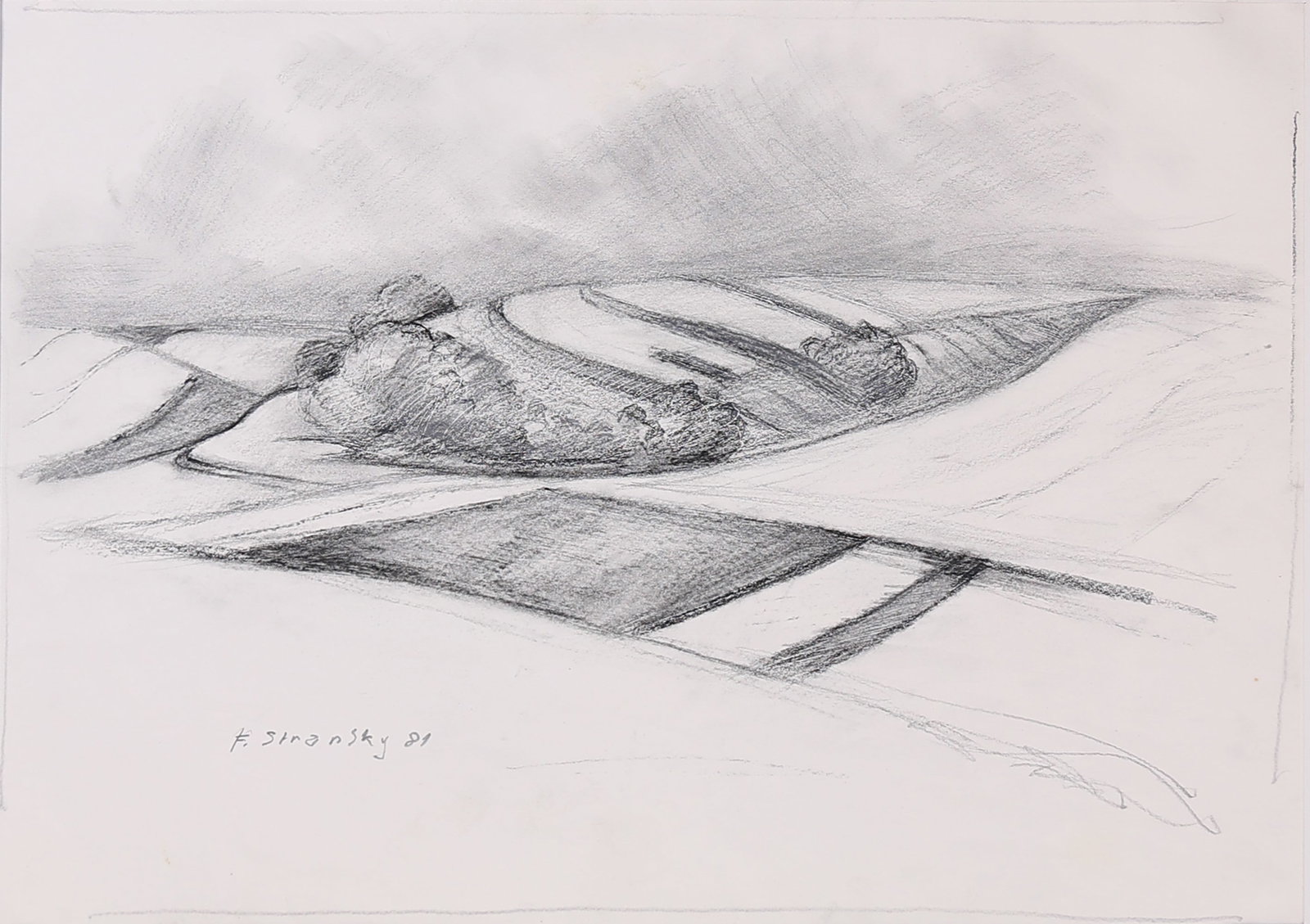 Ferdinand Stransky* (Viehofen bei St. Pölten 1904 - 1981 Vienna): Ferdinand Stransky* (Viehofen bei St. Pölten 1904 - 1981 Vienna) Landscape, 1981 charcoal/paper 29,6 x 41,7 cm signed F. Stransky, dated 81 SCHÄTZPREIS / ESTIMATE °€ 60 - 100