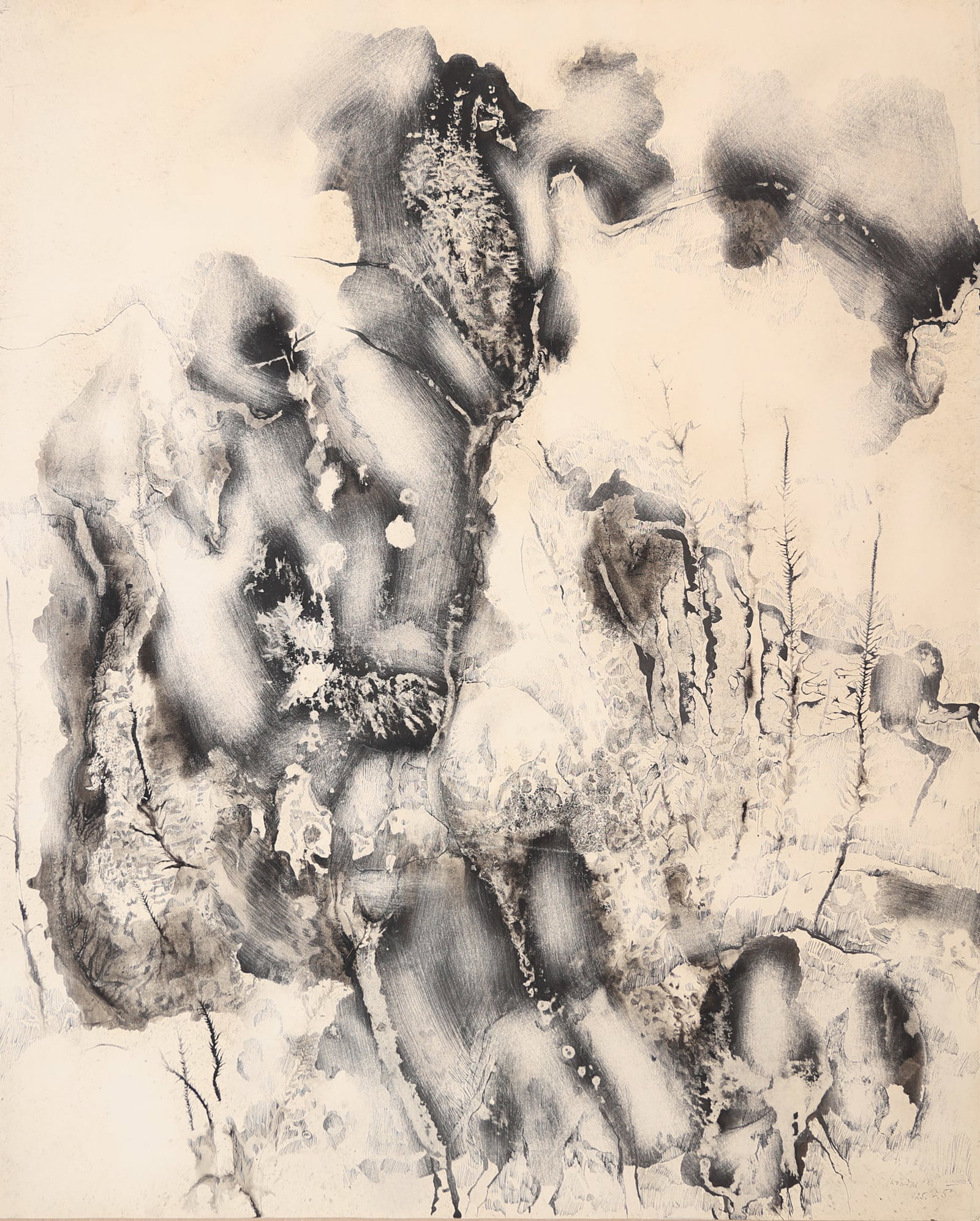 Helmut Swoboda* (born 1958 in Amstetten): Helmut Swoboda* (born 1958 in Amstetten) Forest animals, 1959 indian ink/paper 65 x 52 cm signed Swoboda, dated 27.5.59 verso inscribed, signed and dated Waldtiere Swoboda 59