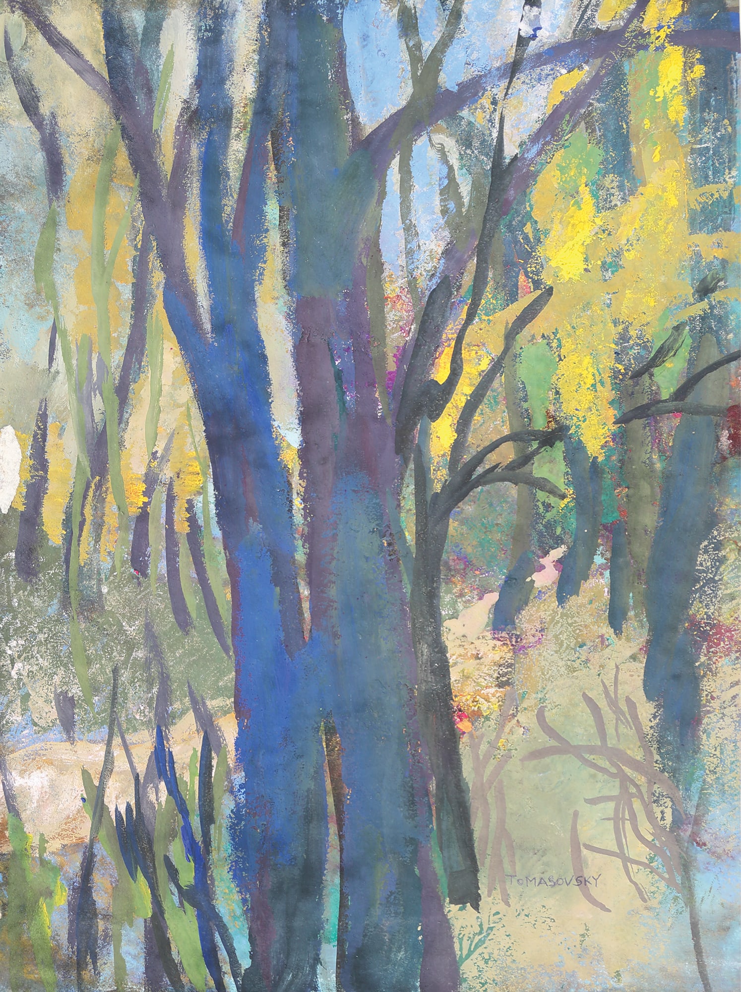 Karl Tomasovsky* (Vienna 1918 - 1995 Vienna): Karl Tomasovsky* (Vienna 1918 - 1995 Vienna) Forest gouache/paper 59,5 x 44,5 cm signed Tomasovsky SCHÄTZPREIS / ESTIMATE °€ 60 - 100 STARTPREIS / STARTING PRICE °€ 60 Karl
