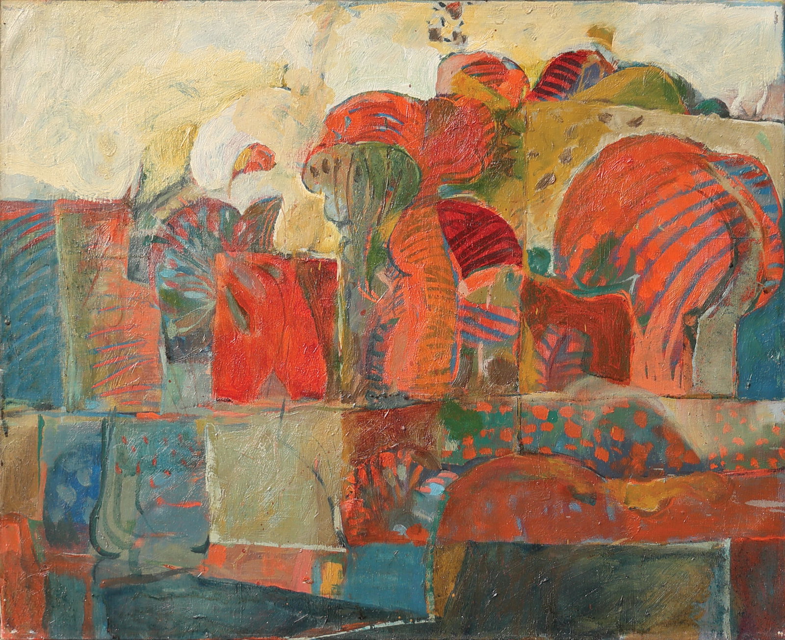 Unknown artist (Biographical data unknown): Unknown artist (Biographical data unknown) Landscape, 1968/69 oil/canvas 56 x 68 cm verso isncribed entstanden 1968/69 SCHÄTZPREIS / ESTIMATE € 400 - 800 STA